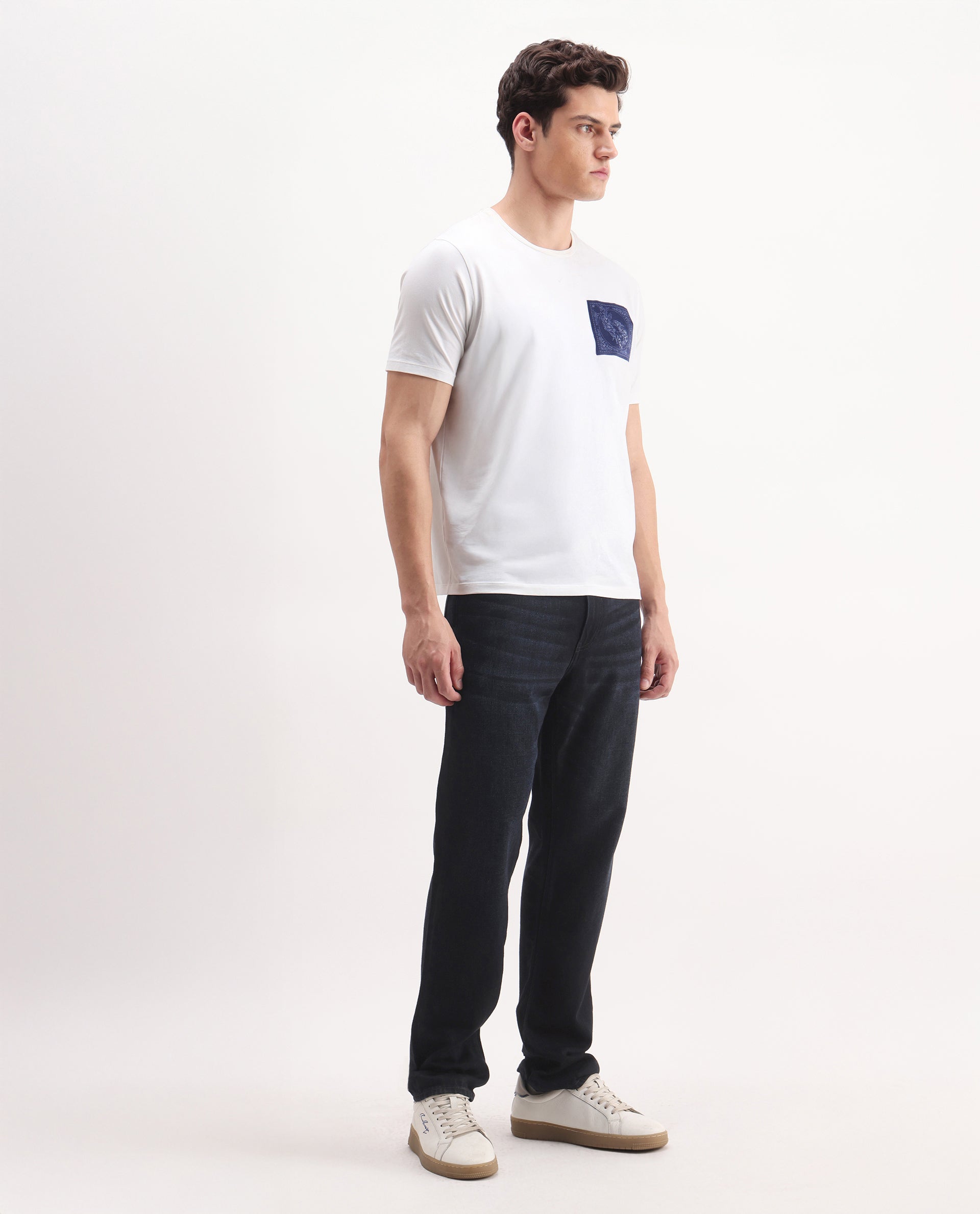 Rare Rabbit Men's Indy Dark Navy Cotton Blend Plain Morris Regular Fit Jeans