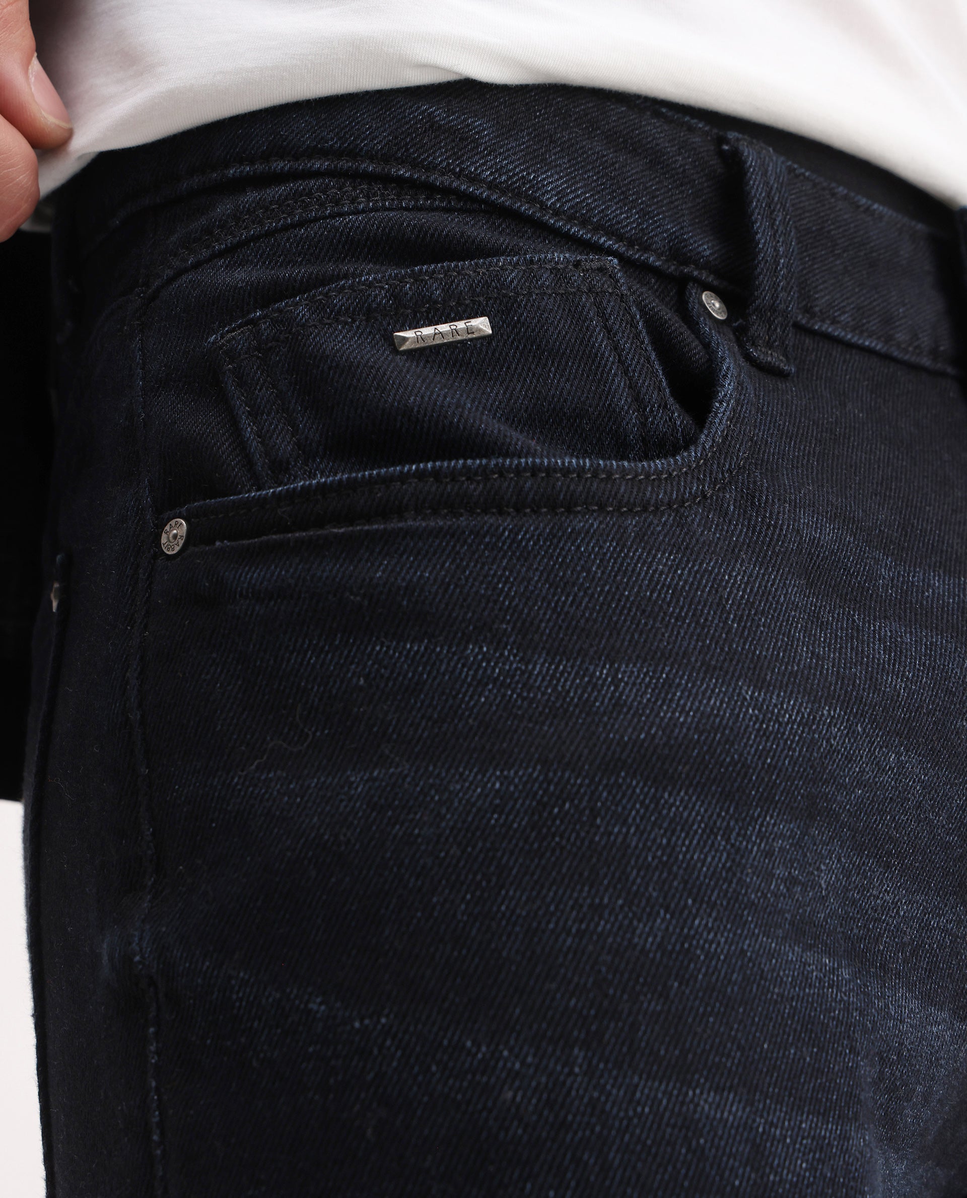 Rare Rabbit Men's Indy Dark Navy Cotton Blend Plain Morris Regular Fit Jeans