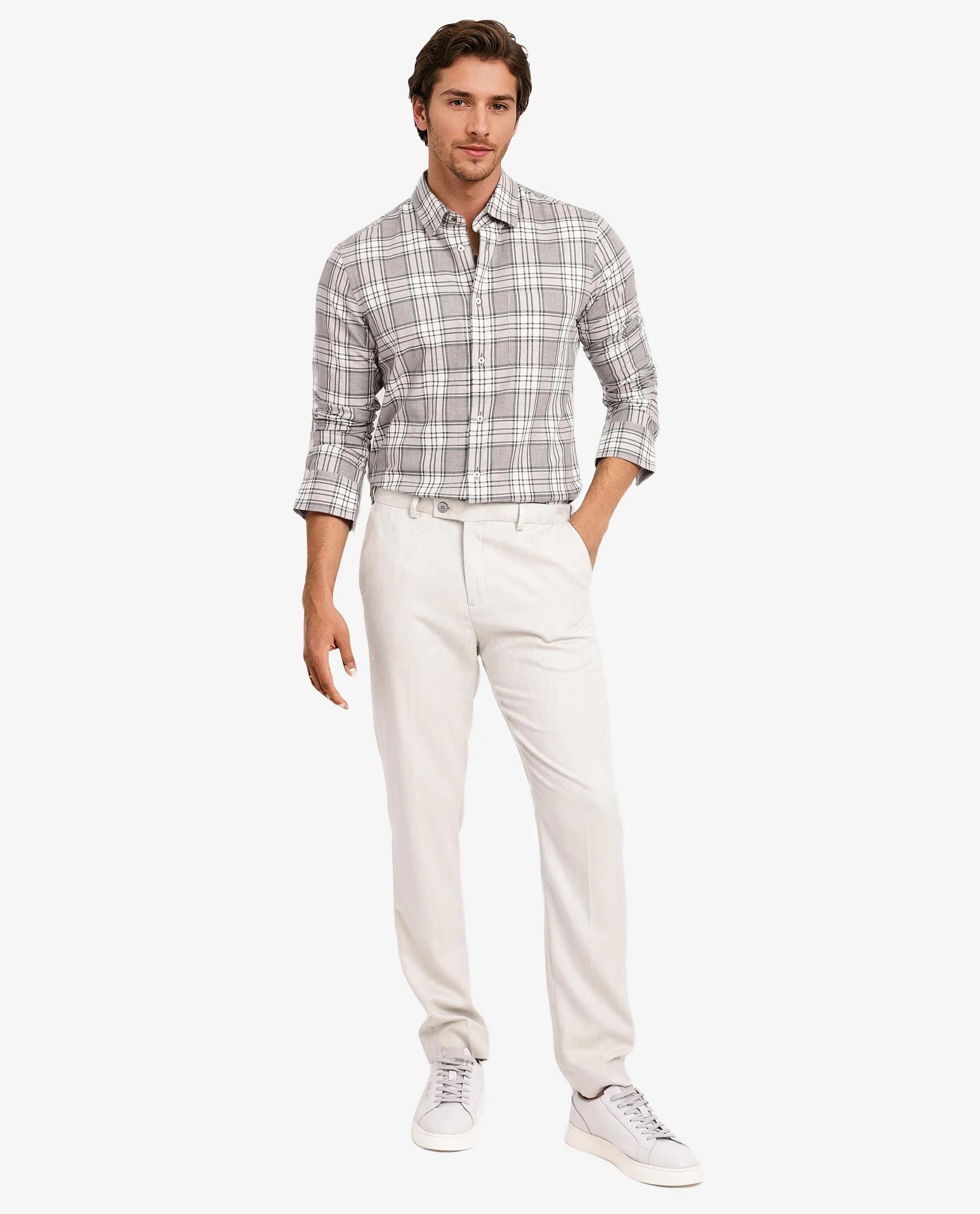 Rare Rabbit Men Iris Beige Full Sleeve Collared Button Closure Regular Fit Checks Shirt