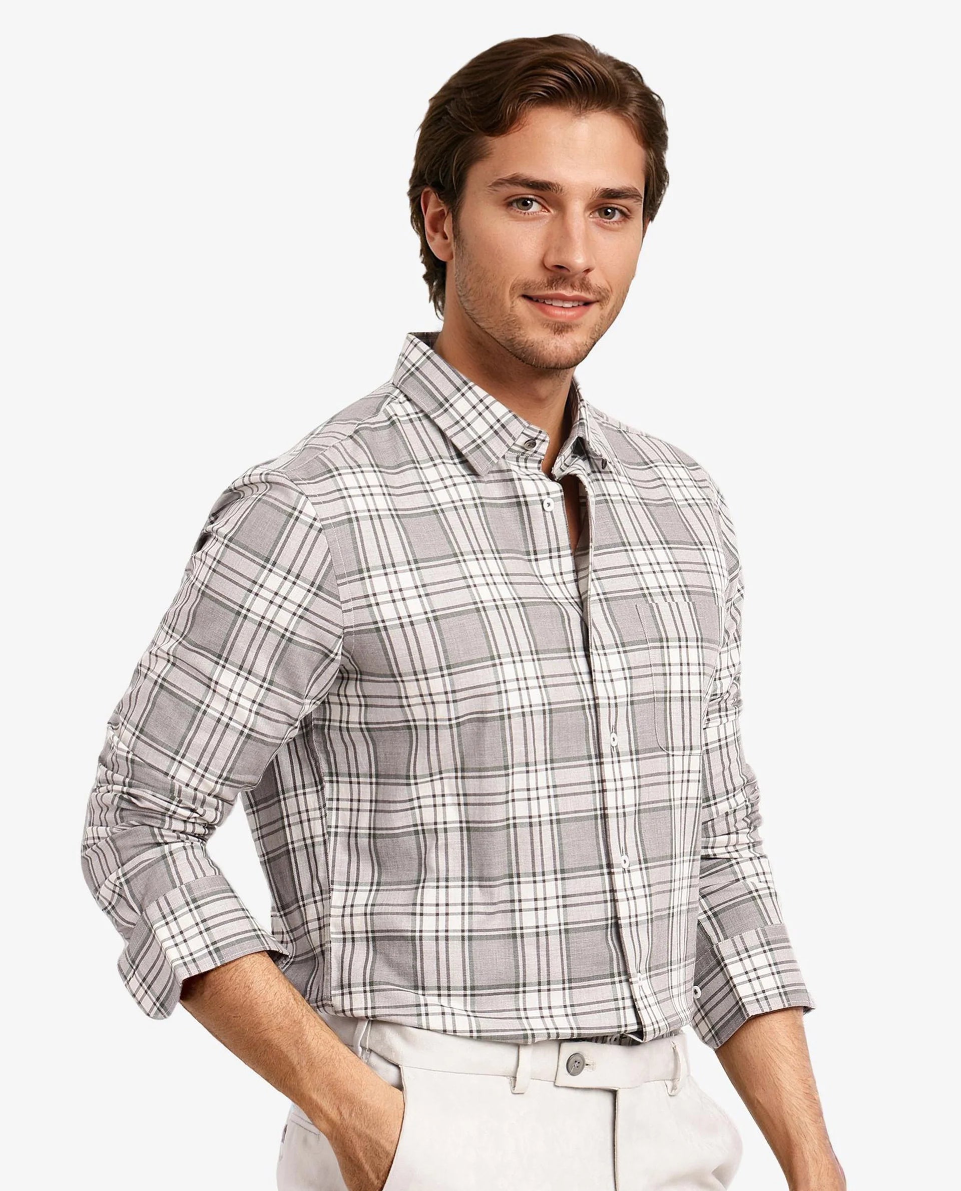 Rare Rabbit Men Iris Beige Full Sleeve Collared Button Closure Regular Fit Checks Shirt