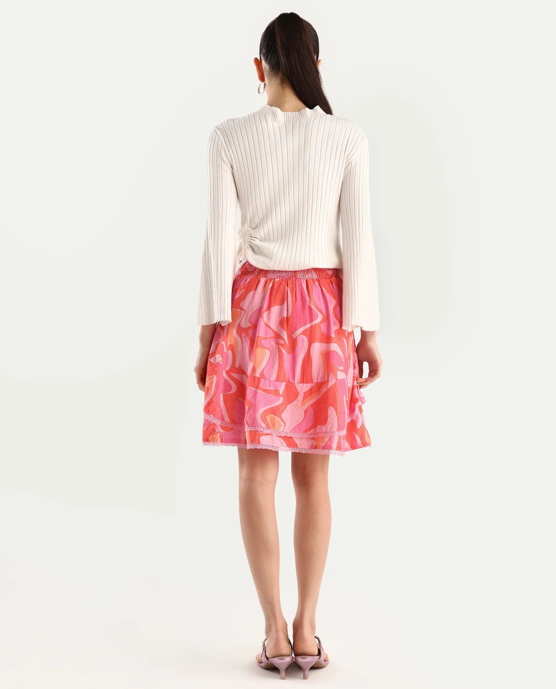 Rareism Women's Ivania Multi Viscose Blend Abstract Print Mini Relaxed Fit Skirt