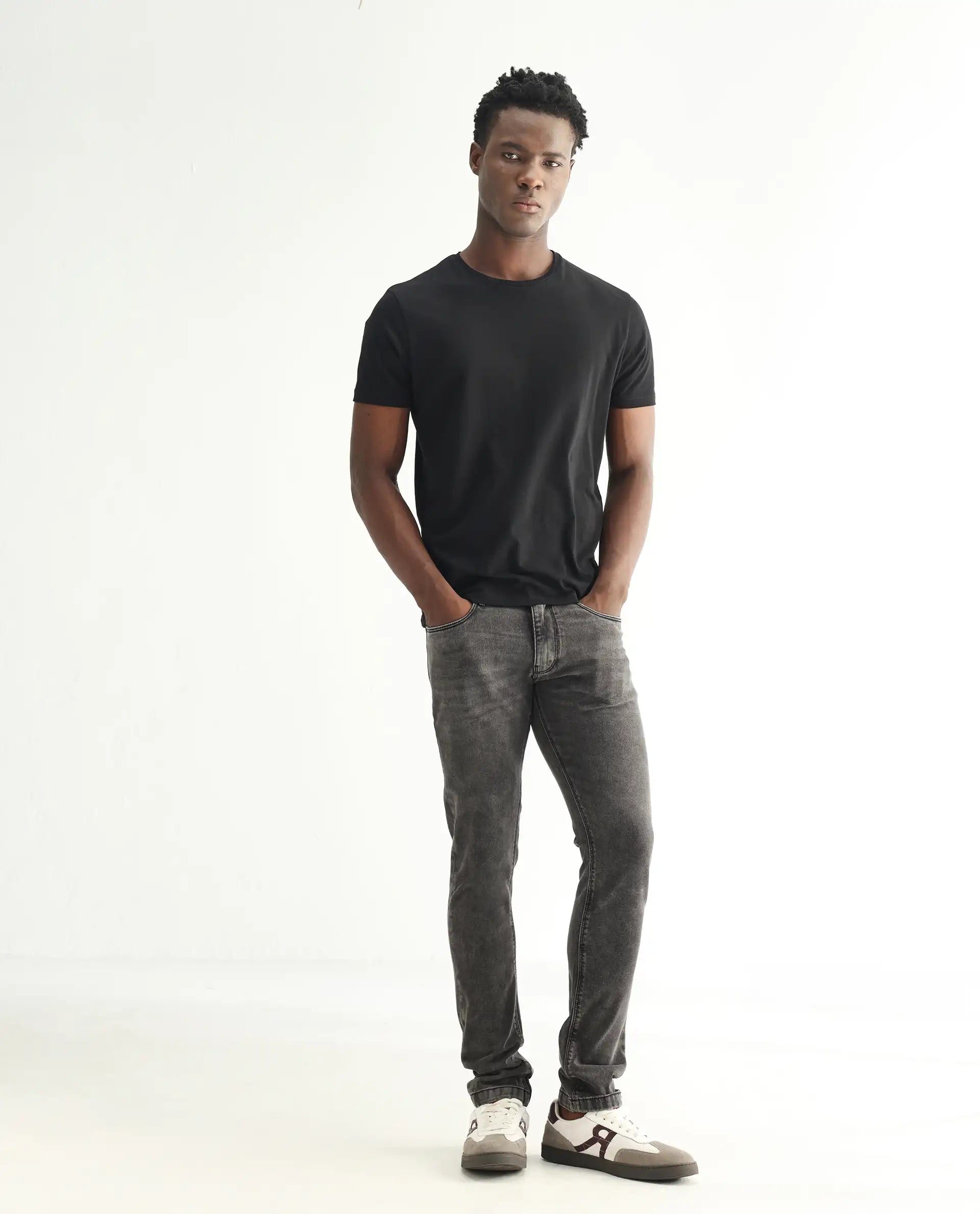 Rare Rabbit Men's Jardin Black Cotton Plain Hawk Slim Fit Jeans