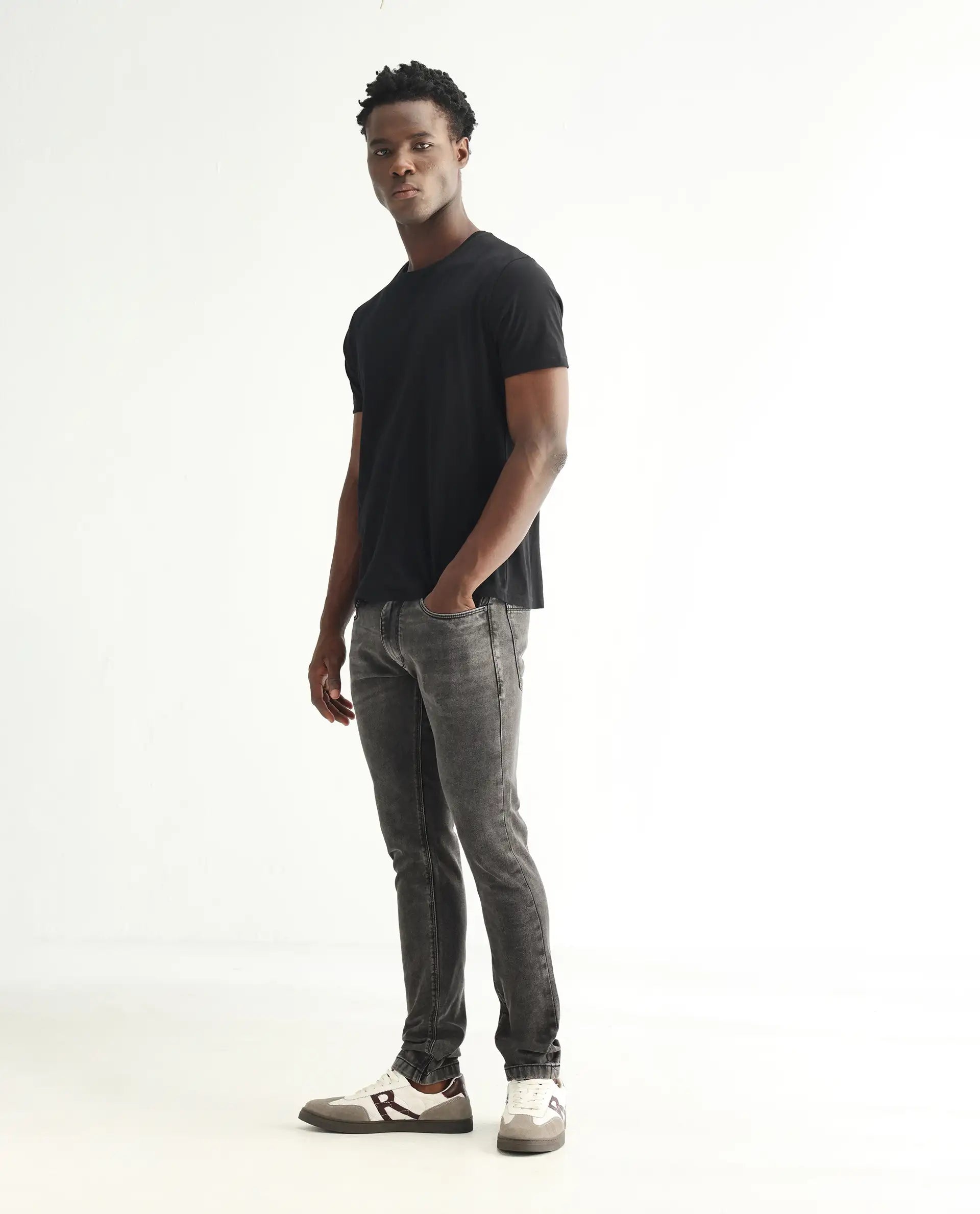 Rare Rabbit Men's Jardin Black Cotton Plain Hawk Slim Fit Jeans