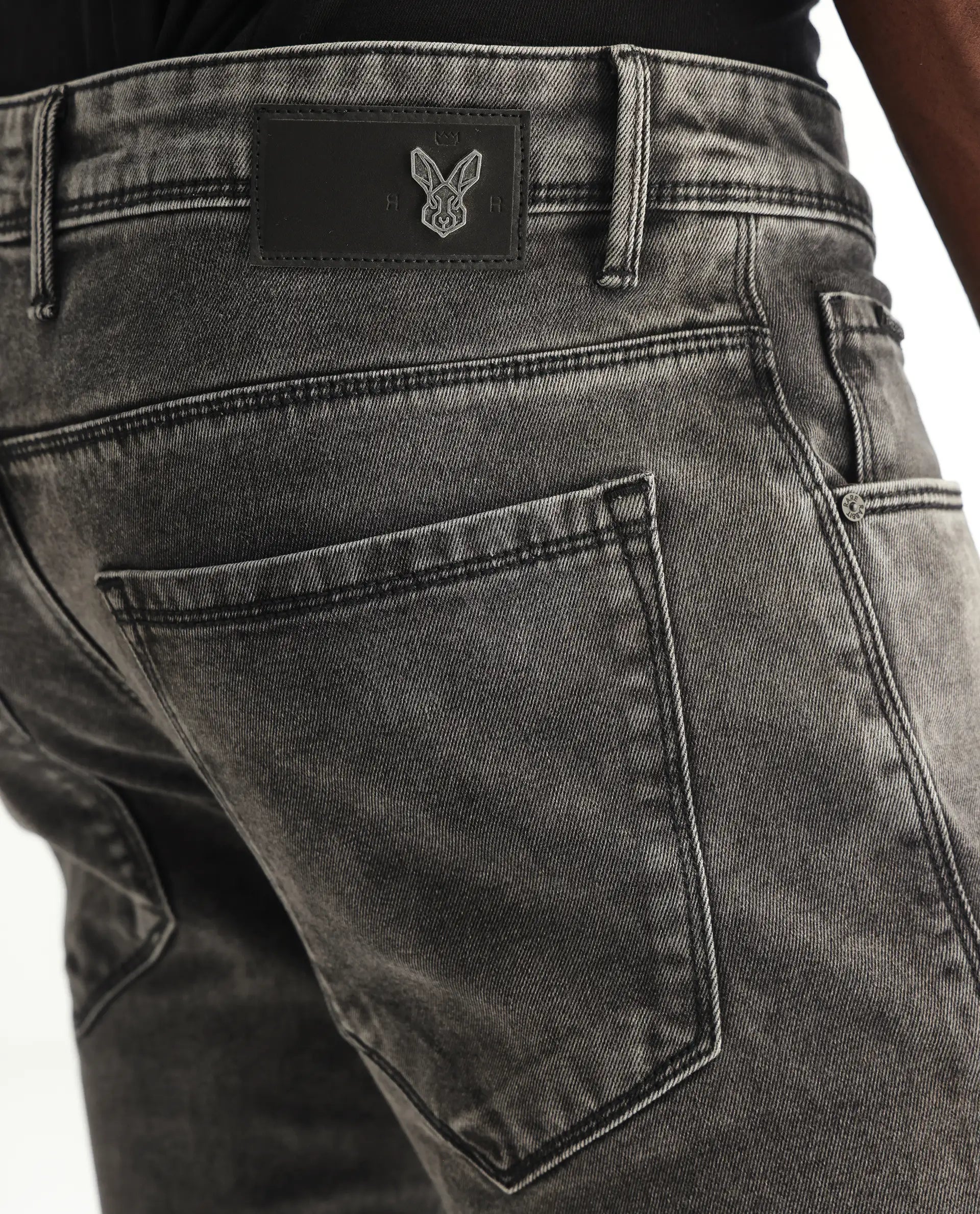 Rare Rabbit Men's Jardin Black Cotton Plain Hawk Slim Fit Jeans