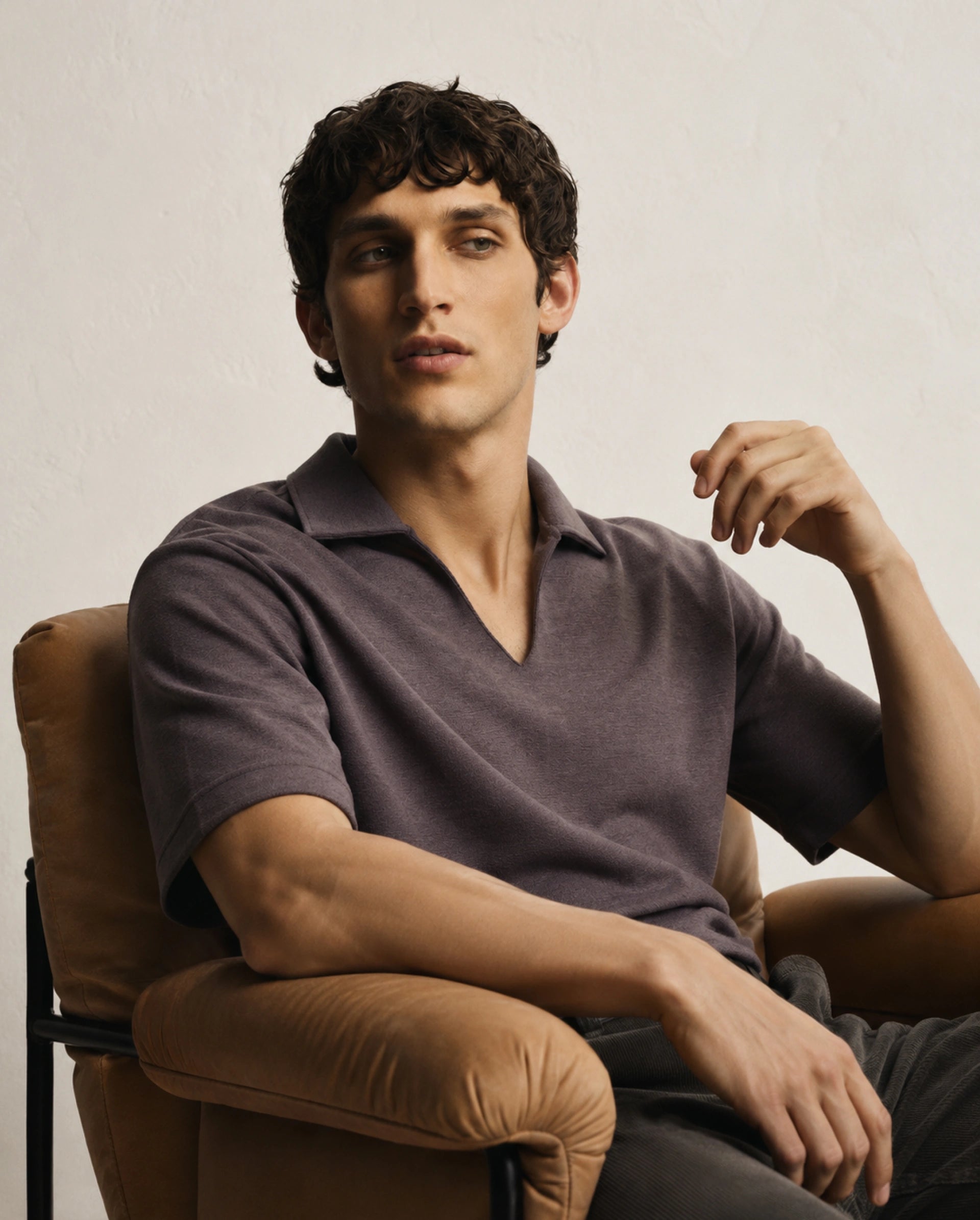 Rare Rabbit Men's Jawal-A26 Dark Grey Cotton Blend Johnny Collar Regular Plain Polo