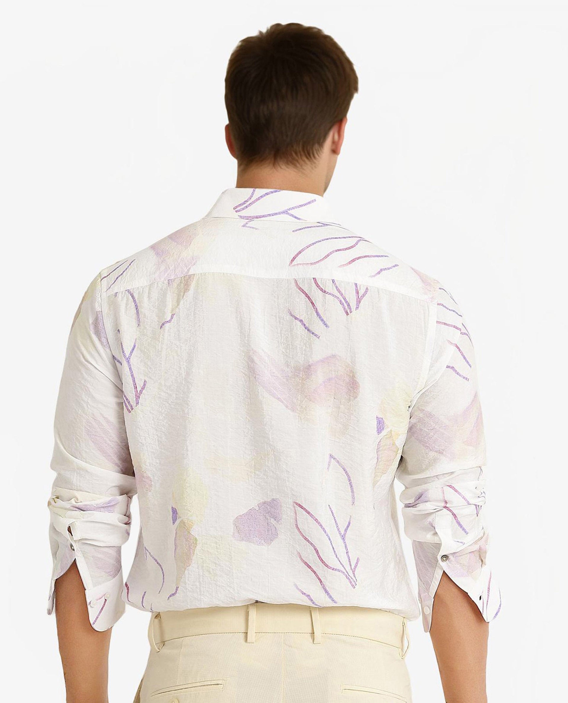 Rare Rabbit Men Jazzy Off White Full Sleeve Regular Fit Floral Print Cotton Shirt