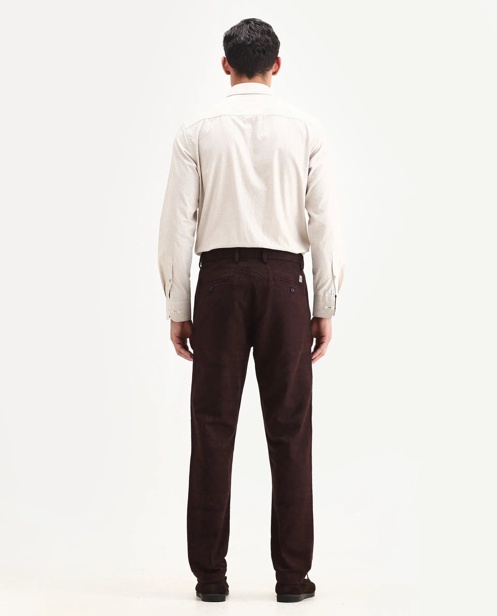 Rare Rabbit Men Jeck-Aw25 Dark Brown Cotton Fabric Button And Zip Closure Closure Jacquard Trouser