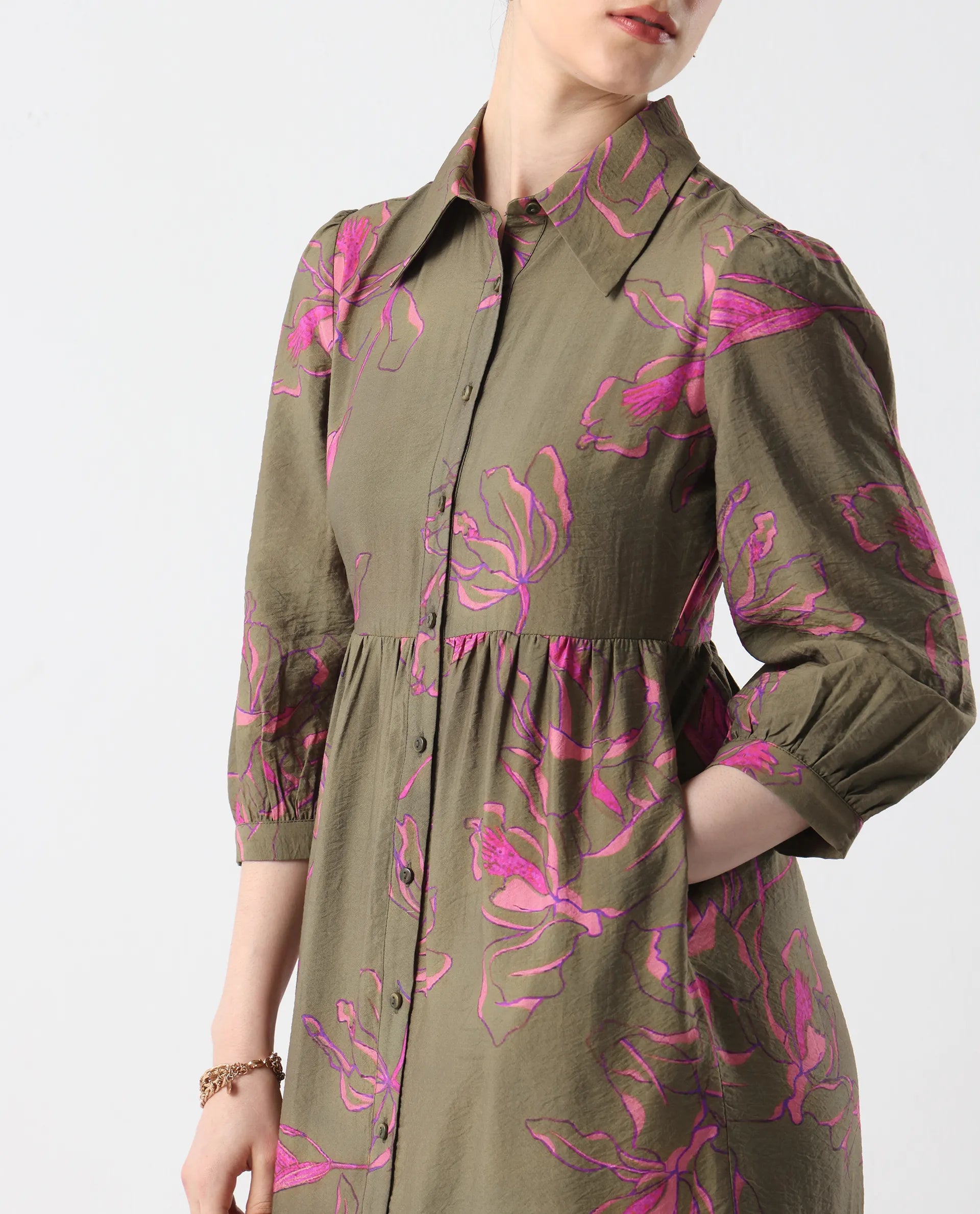 Rareism Women's Jenbel Multi Viscose Blend Spread Collar Flared Floral Print Dress