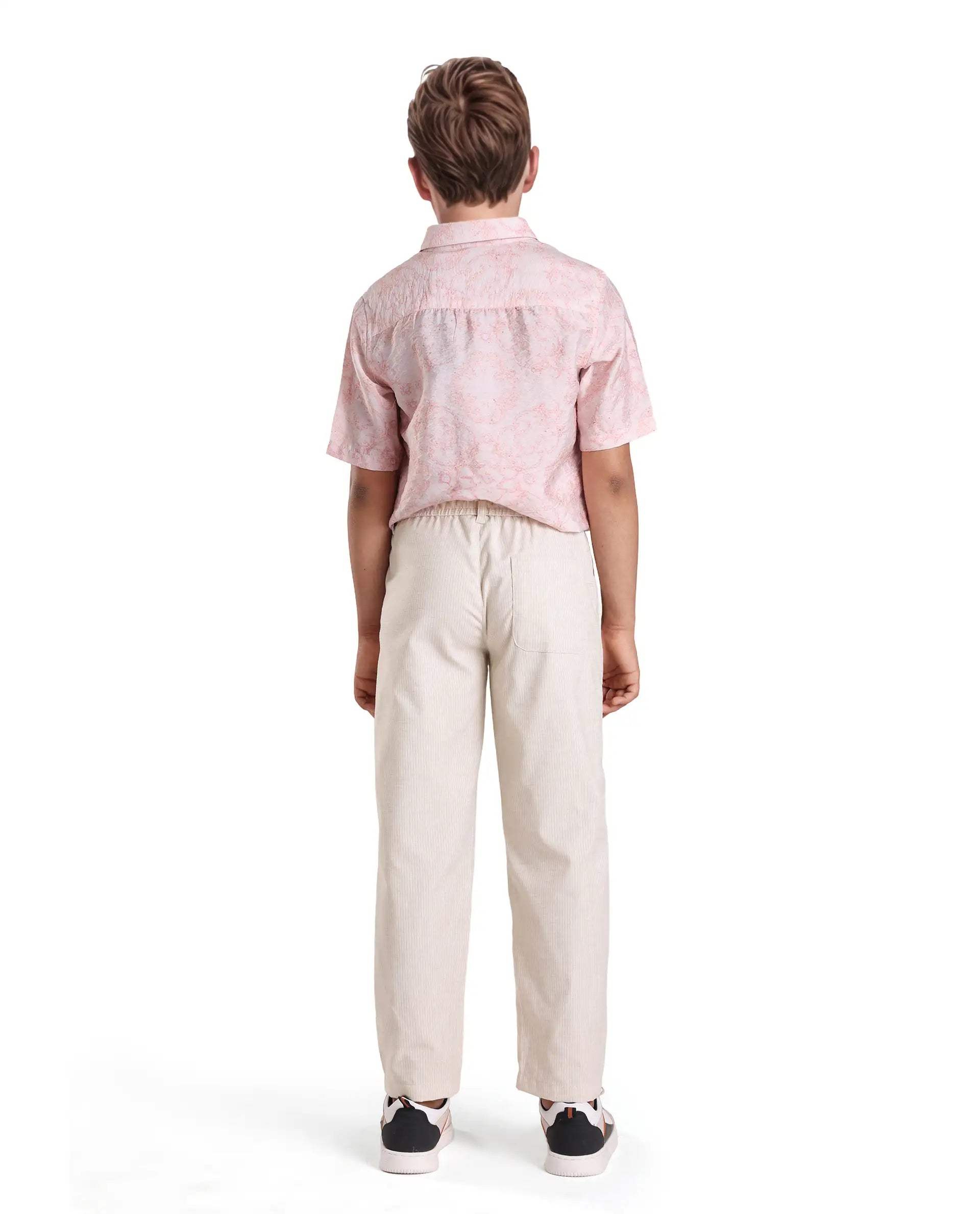 Rare Ones Kids Jin Beige Polyester Striped Button & Zip Closure Regular Fit Trouser