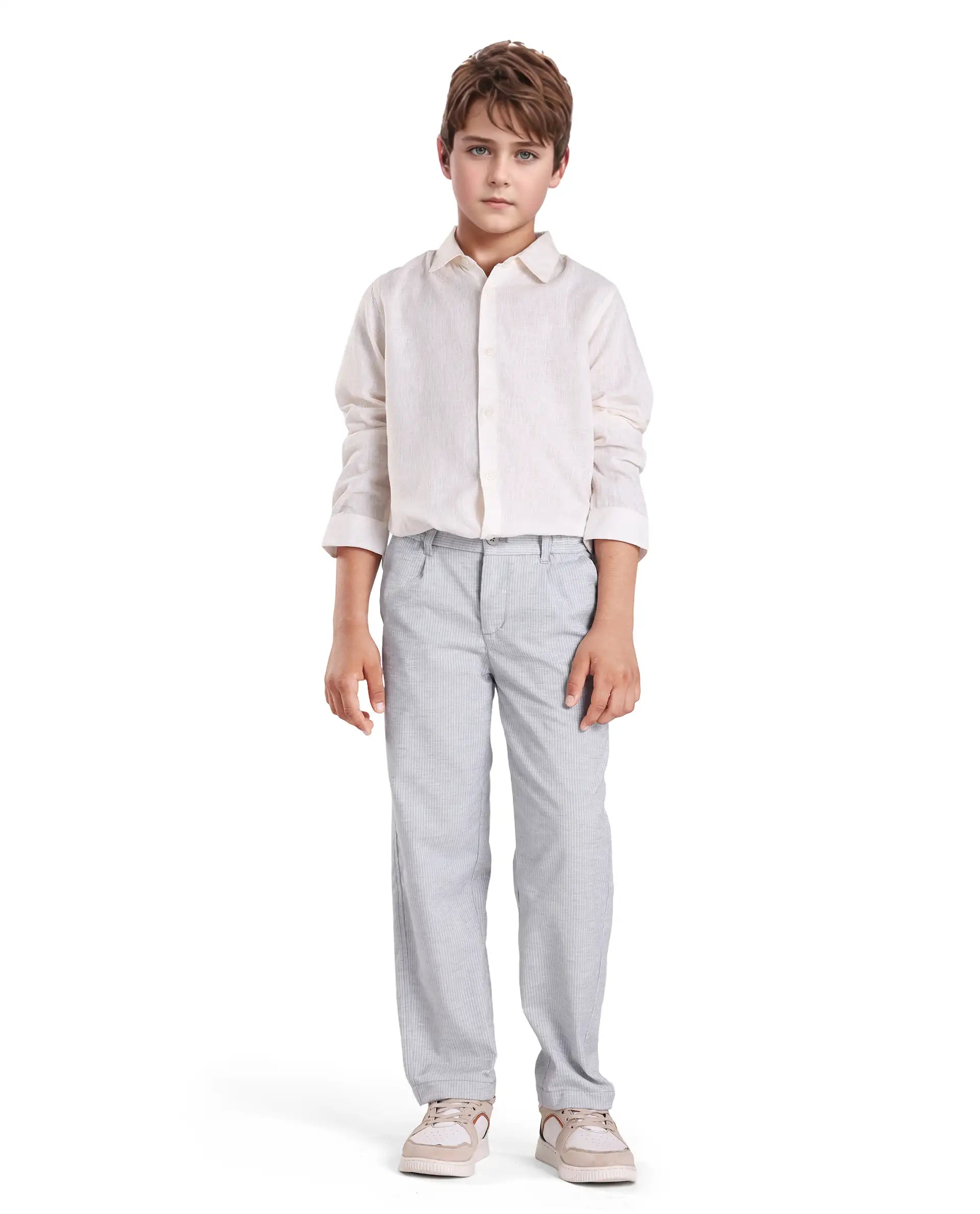 Rare Ones Kids Jin Light Green Polyester Striped Button & Zip Closure Regular Fit Trouser