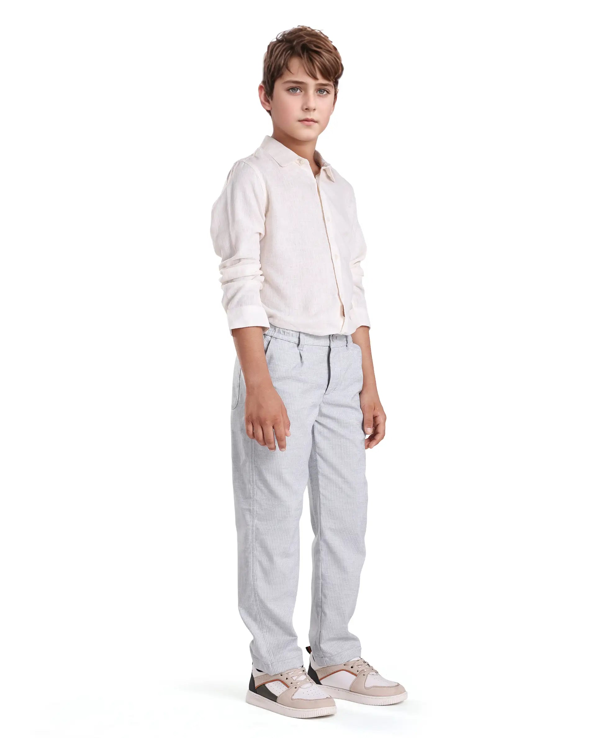 Rare Ones Kids Jin Light Green Polyester Striped Button & Zip Closure Regular Fit Trouser