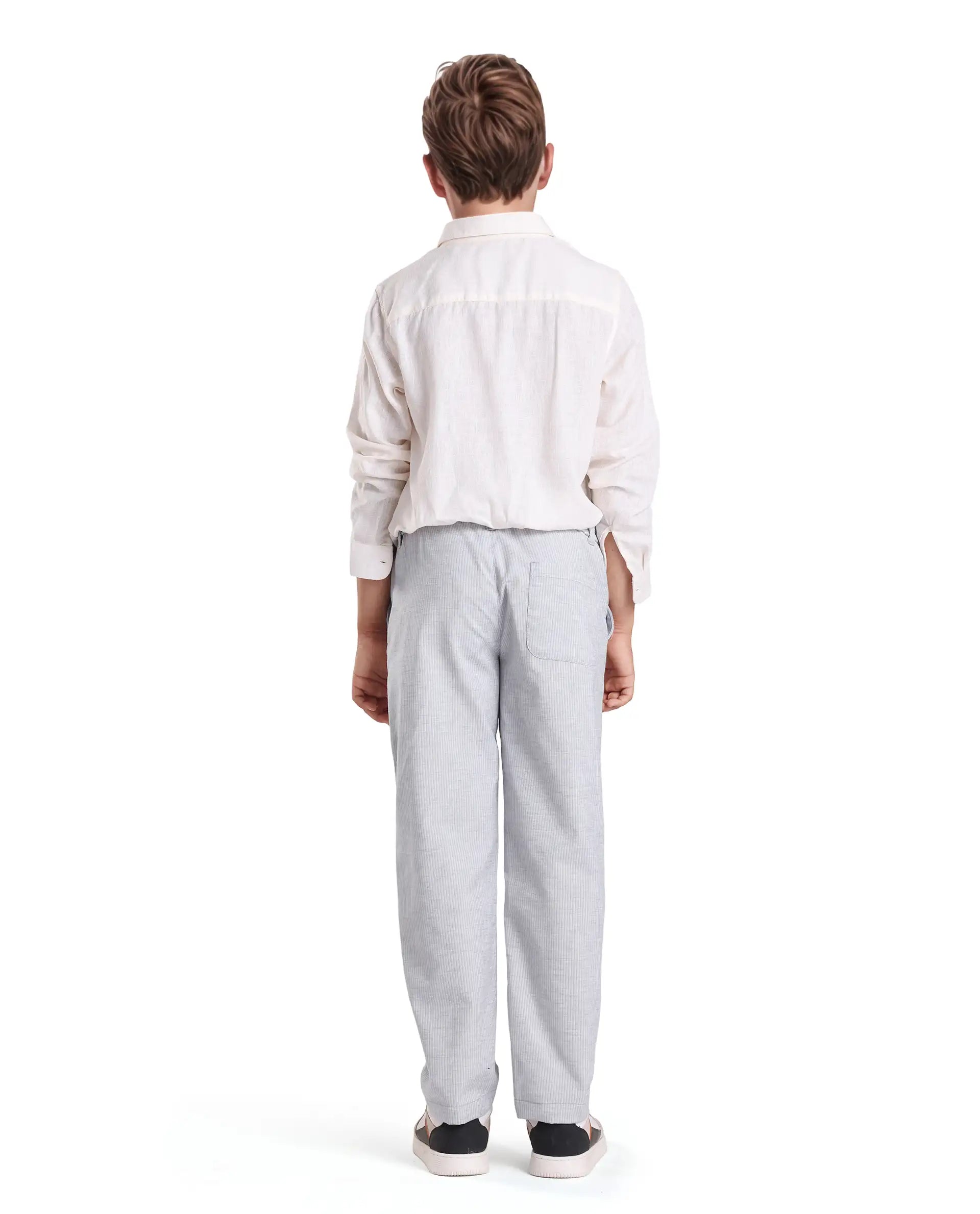 Rare Ones Kids Jin Light Green Polyester Striped Button & Zip Closure Regular Fit Trouser