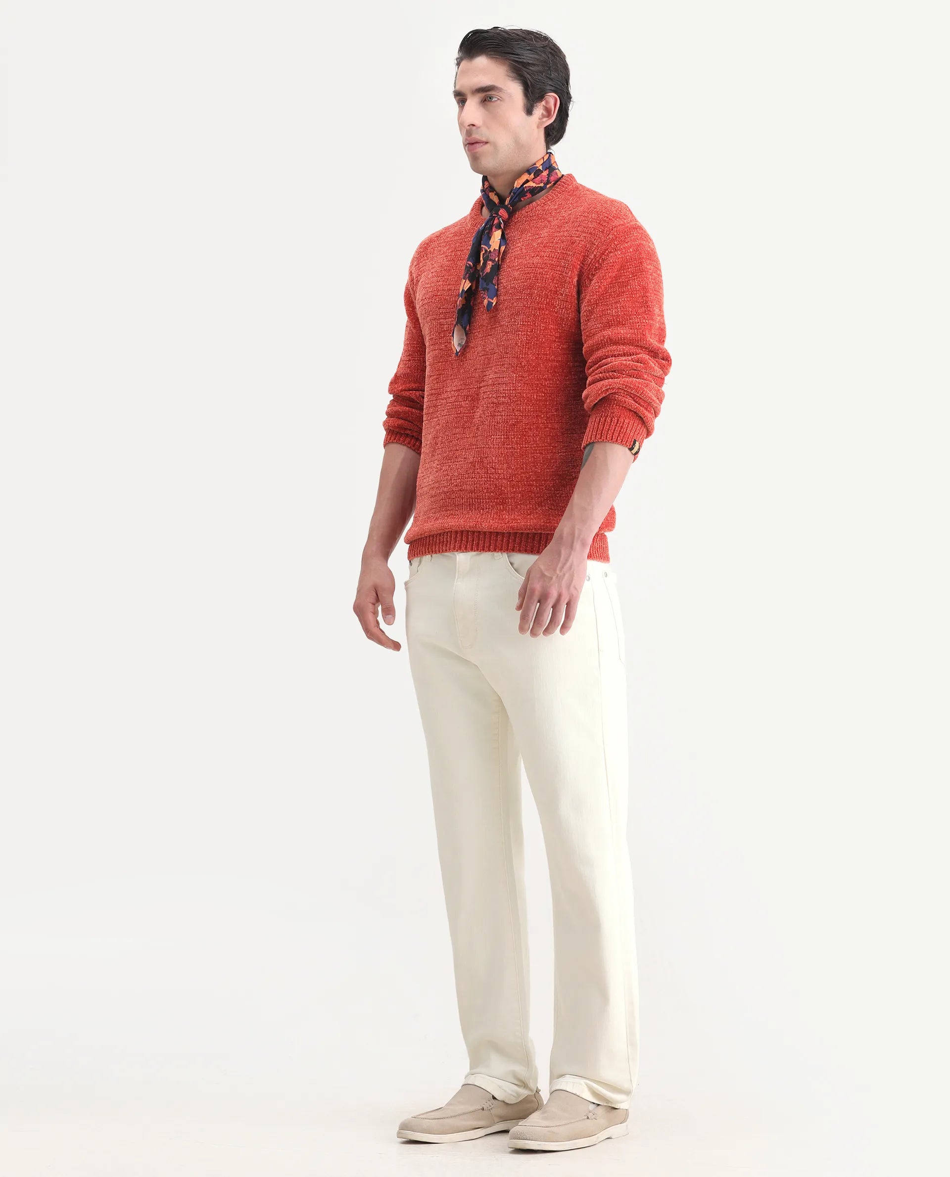Rare Rabbit Men's Joel-G1 Off White Cotton Blend Fabric Morris Regular Plain Jeans