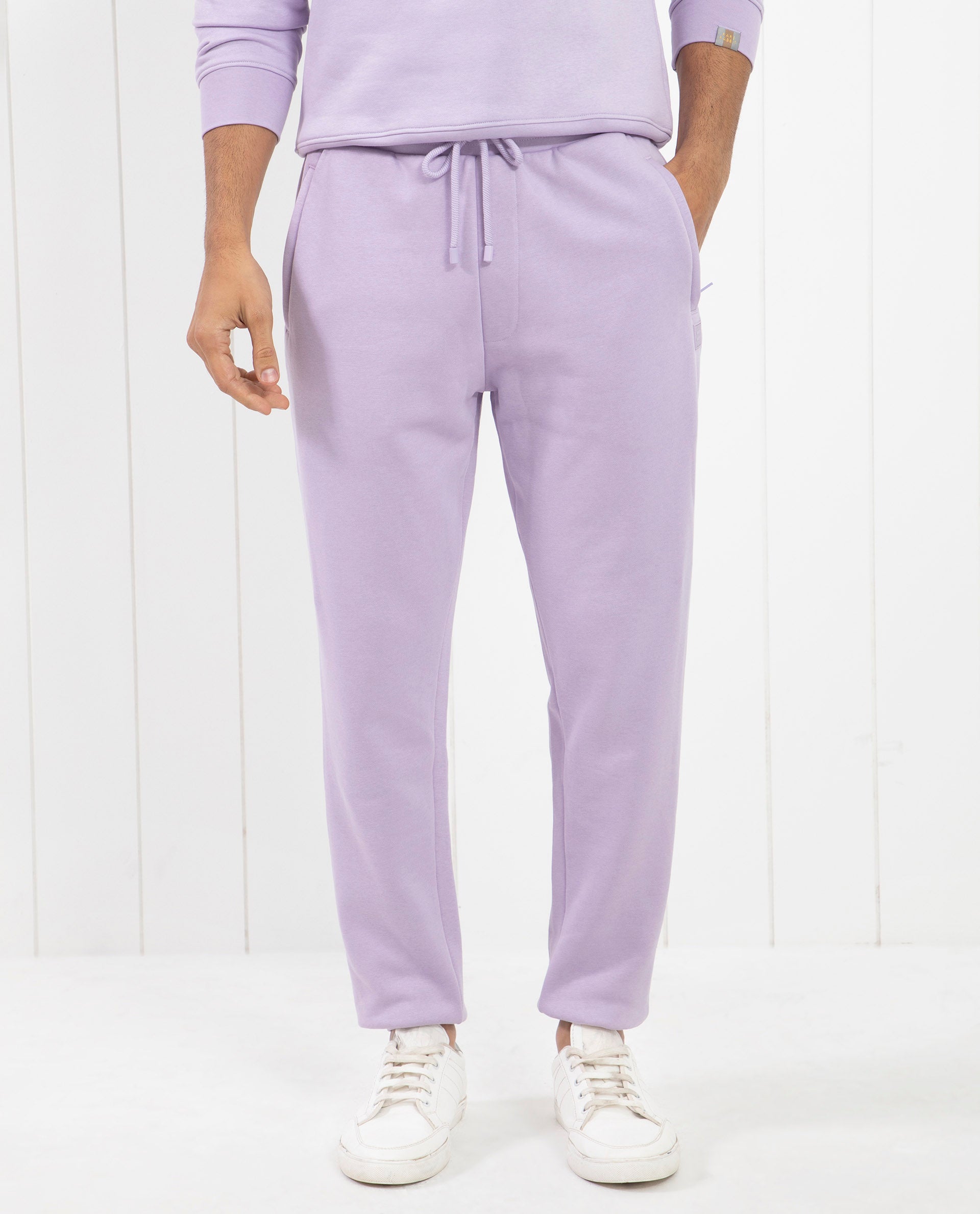 Rare Rabbit Mens Castle Bay Pastel Purple Track Pant Cotton Polyester Fabric Mid Rise Knitted Draw String Closure Regular Fit