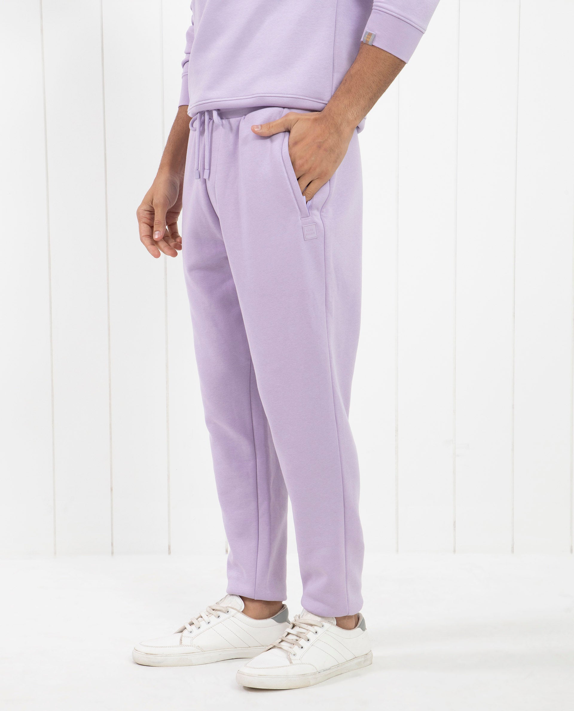 Rare Rabbit Mens Castle Bay Pastel Purple Track Pant Cotton Polyester Fabric Mid Rise Knitted Draw String Closure Regular Fit