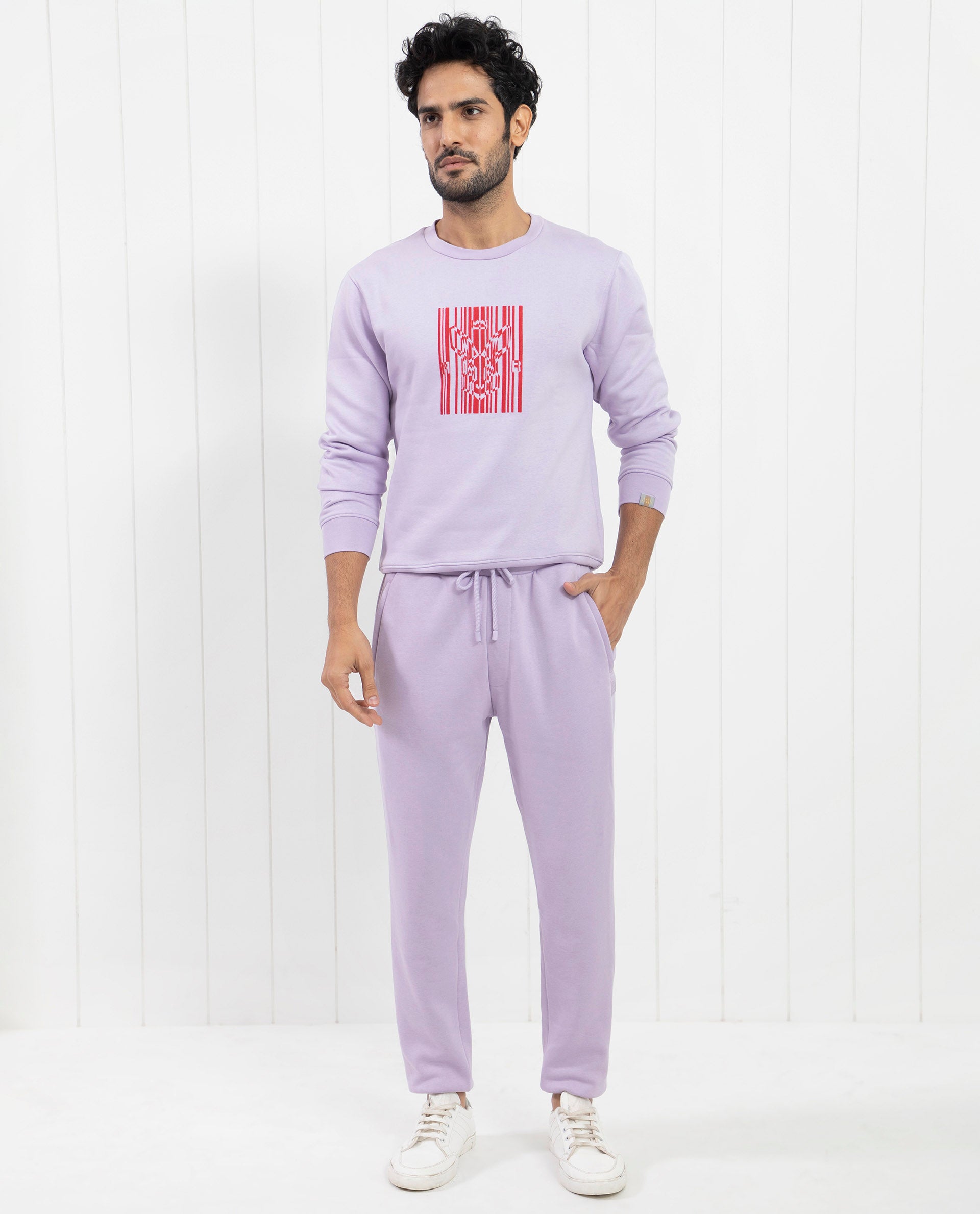 Rare Rabbit Mens Castle Bay Pastel Purple Track Pant Cotton Polyester Fabric Mid Rise Knitted Draw String Closure Regular Fit