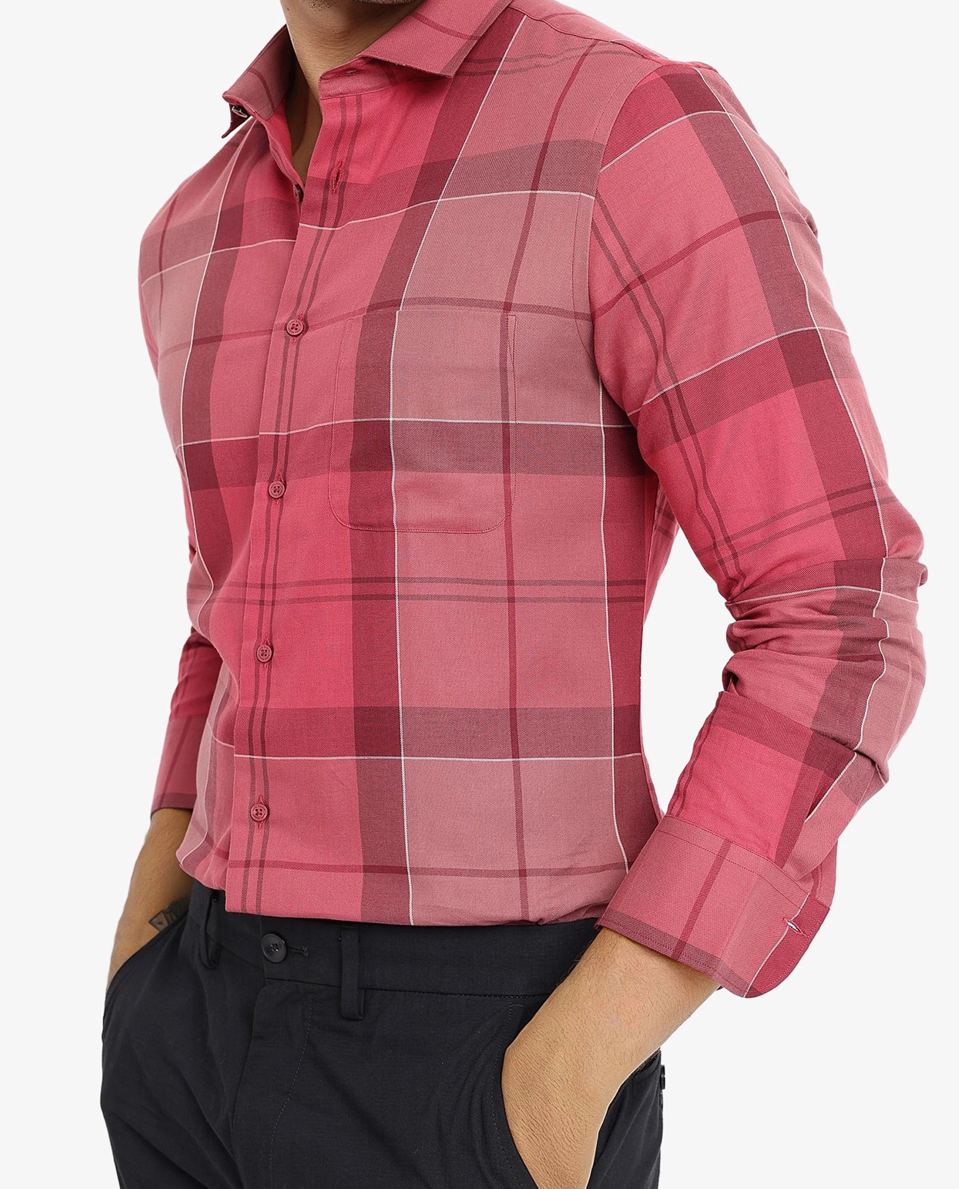 Rare Rabbit Men John Red Full Sleeve Regular Collar Button Closure Regular Fit Checks Shirt