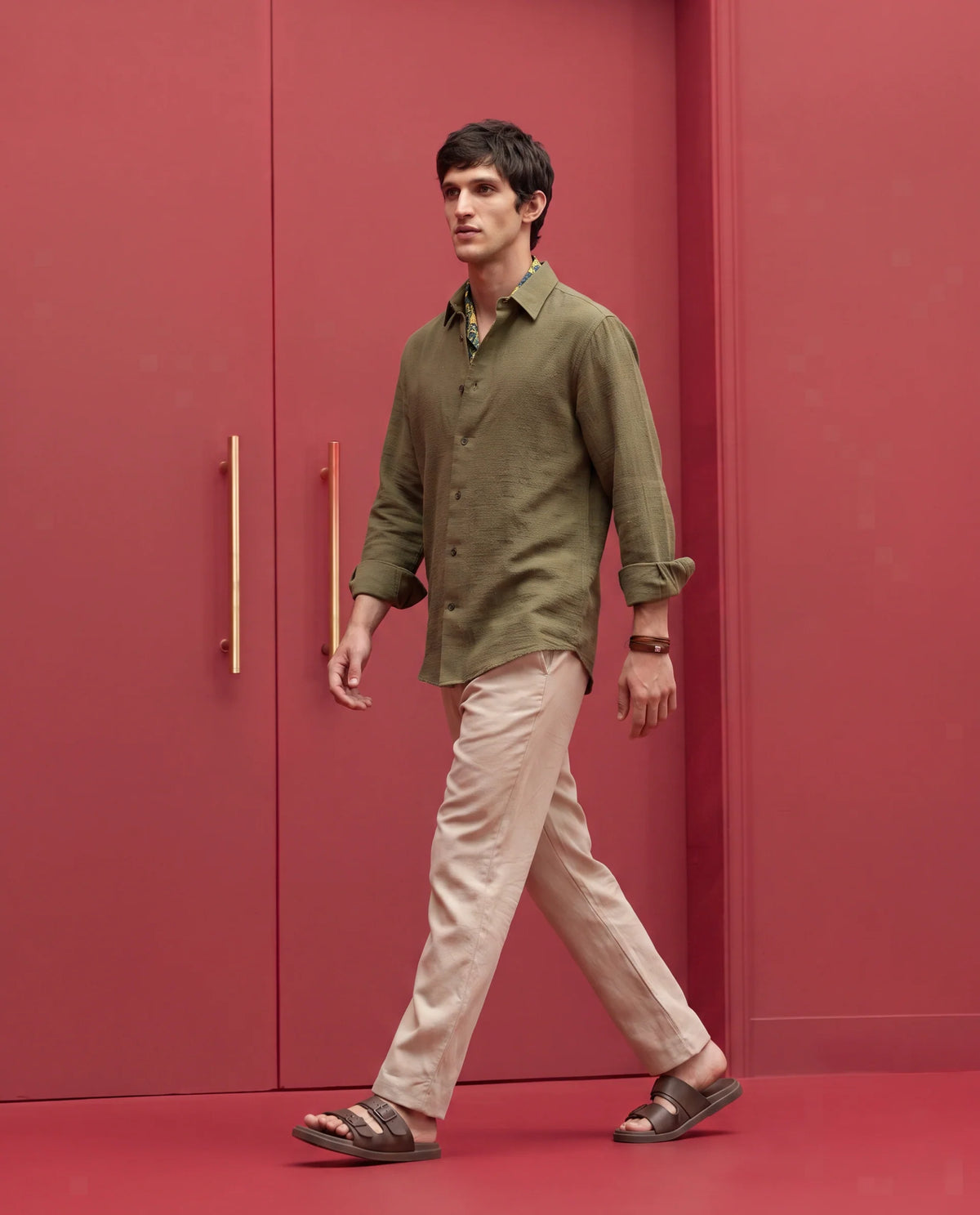 Rare Rabbit Men's Jomo-Aw26 Beige Linen Blend Fabric Regular Fit Plain Trouser