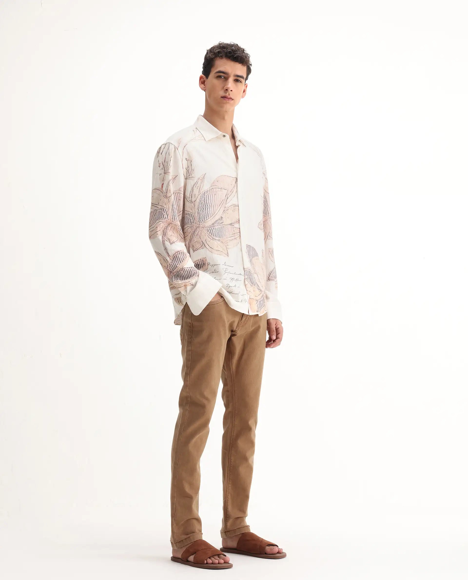 Rare Rabbit Men's Jordon Brown Cotton Plain Hawk Slim Fit Jeans