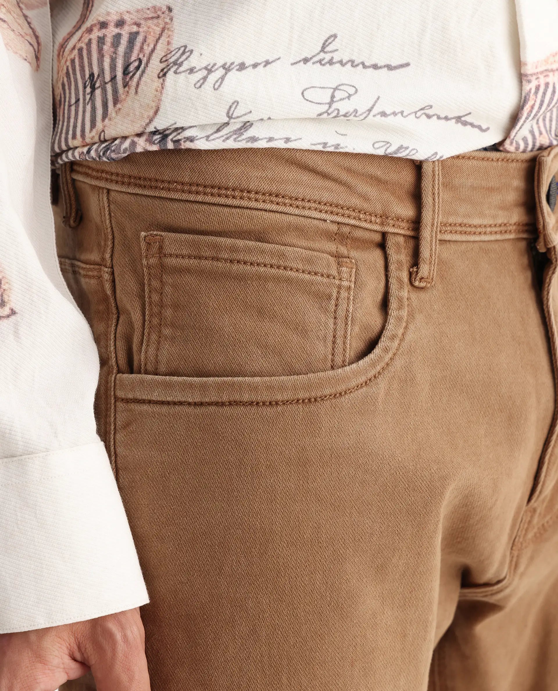 Rare Rabbit Men's Jordon Brown Cotton Plain Hawk Slim Fit Jeans