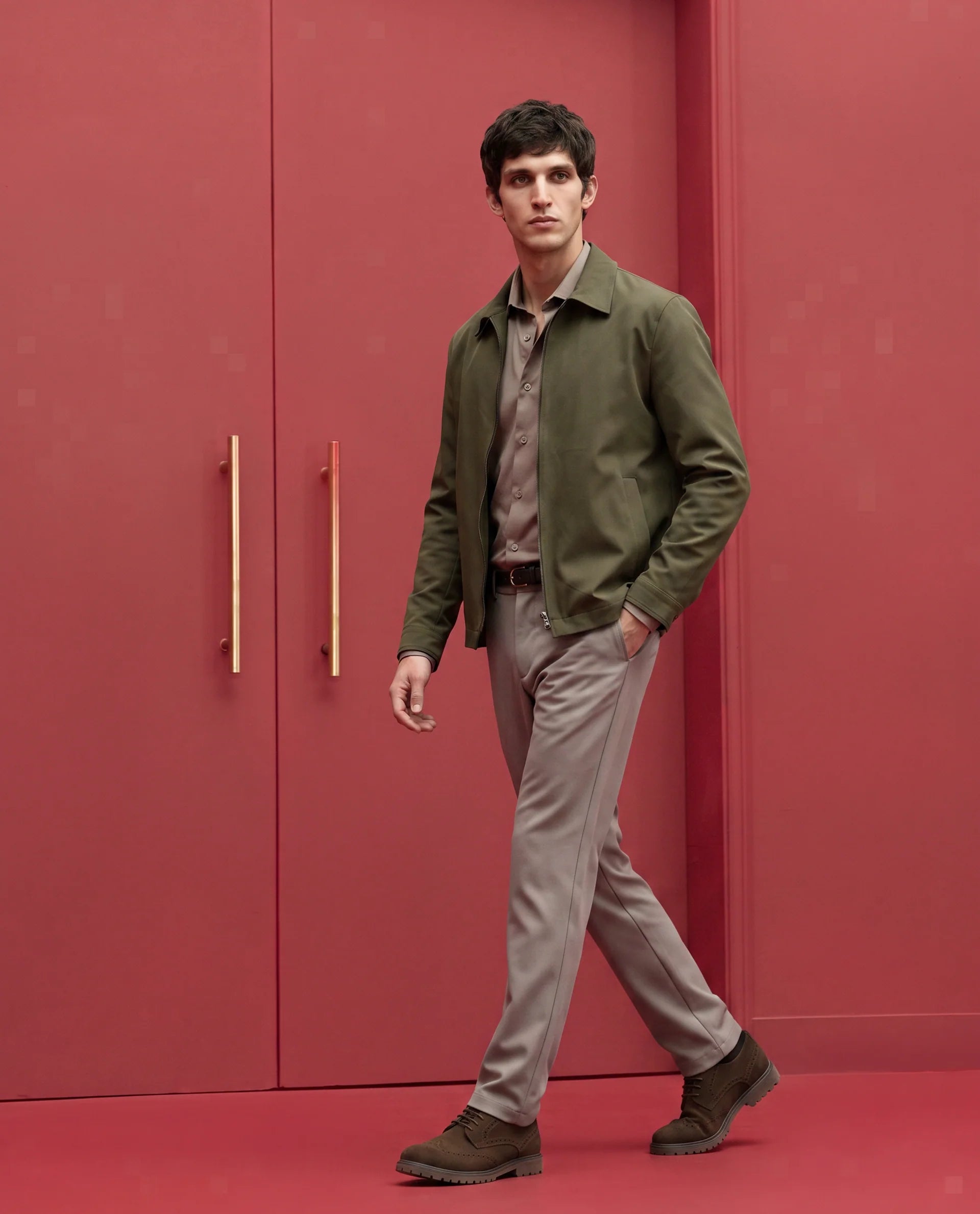Rare Rabbit Men's Juan-25 Olive Polyester Blend Plain Regular Fit Full Sleeve Collared Jacket