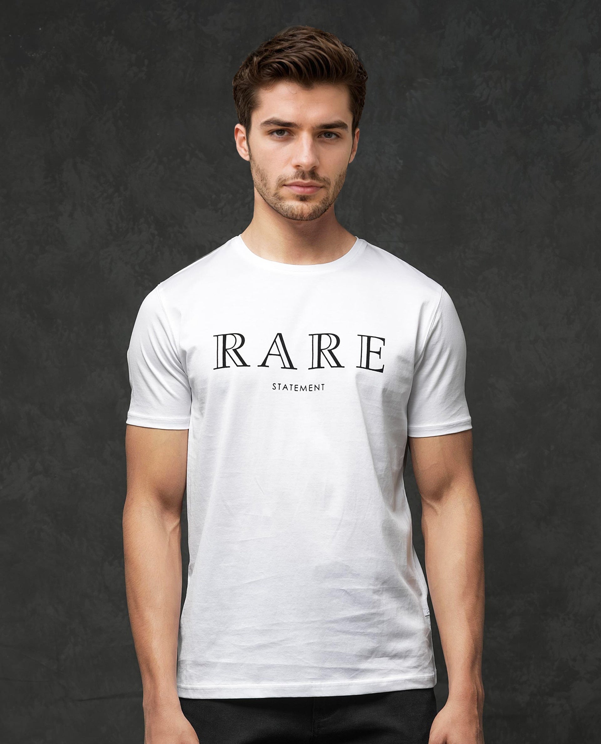 Rare Rabbit Men's Junot White Cotton Graphic Print Regular Fit Half Sleeve Crew Neck T-Shirt