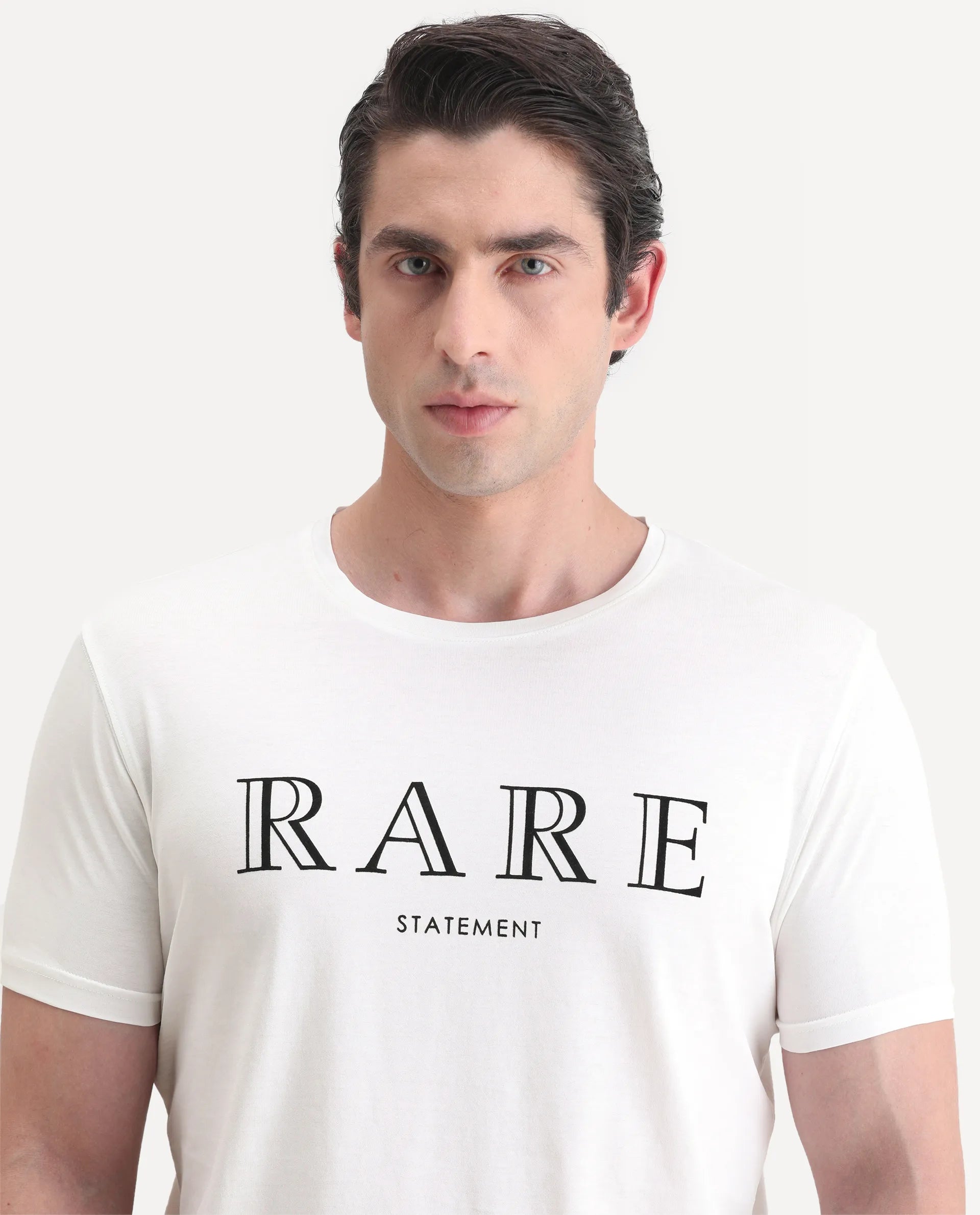 Rare Rabbit Men's Junot White Cotton Graphic Print Regular Fit Half Sleeve Crew Neck T-Shirt