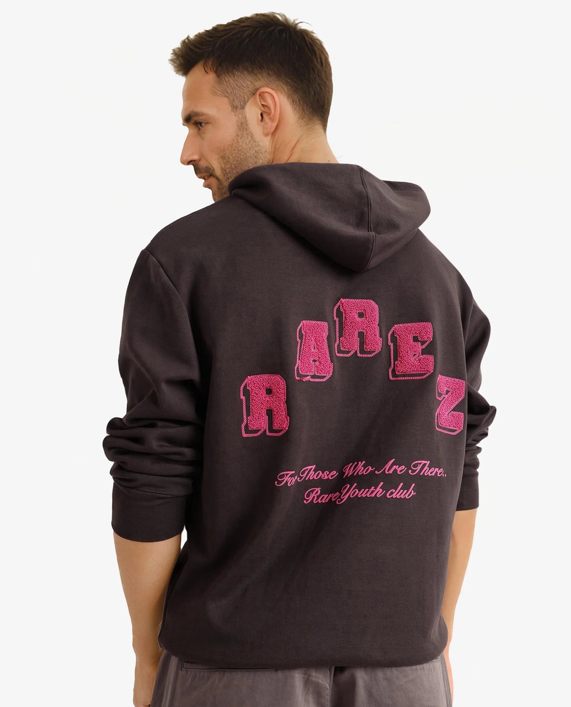 Rare Rabbit Men Kany-1 Dark Grey Cotton Fabric Full Sleeve Towel Embroidered Hooded Sweatshirt