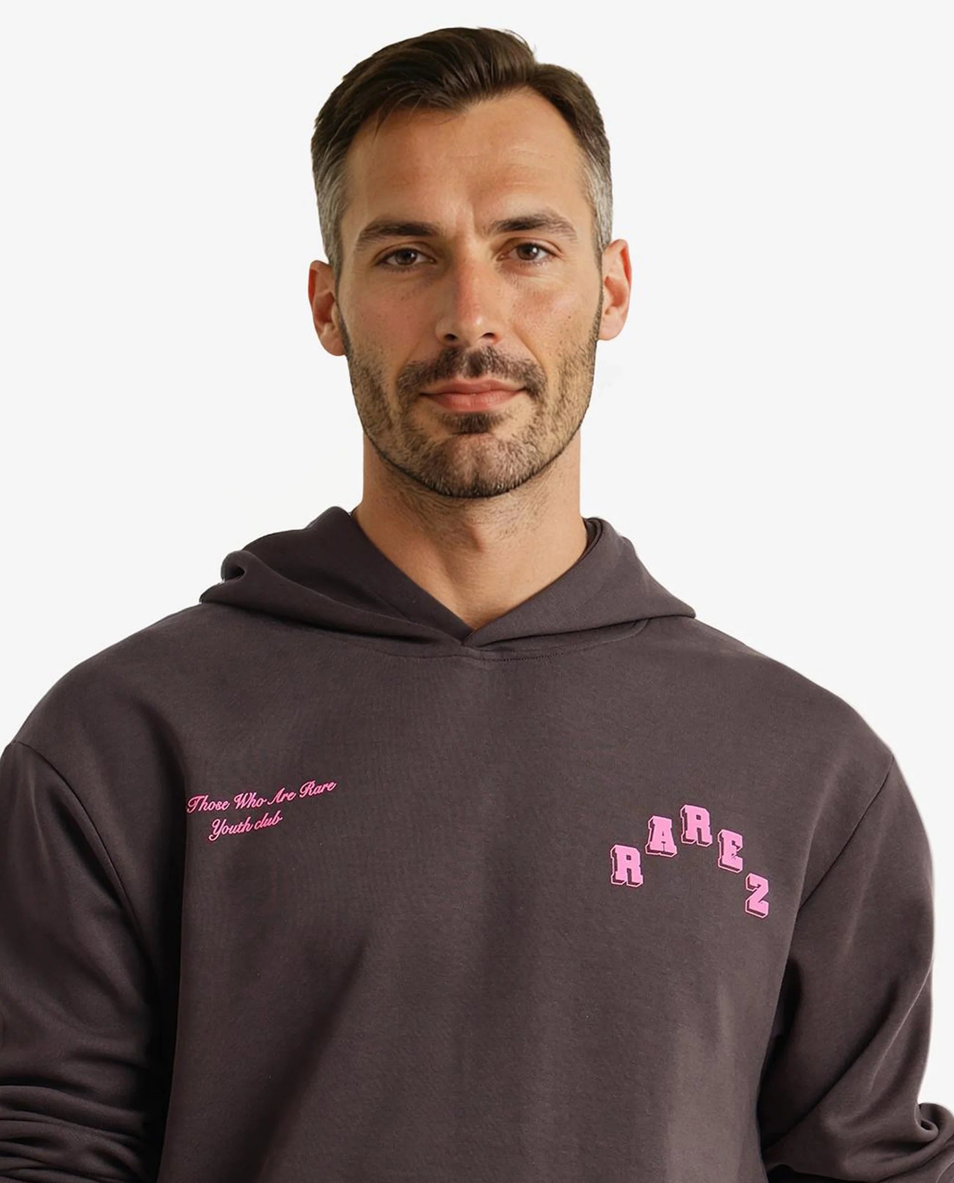 Rare Rabbit Men Kany-1 Dark Grey Cotton Fabric Full Sleeve Towel Embroidered Hooded Sweatshirt