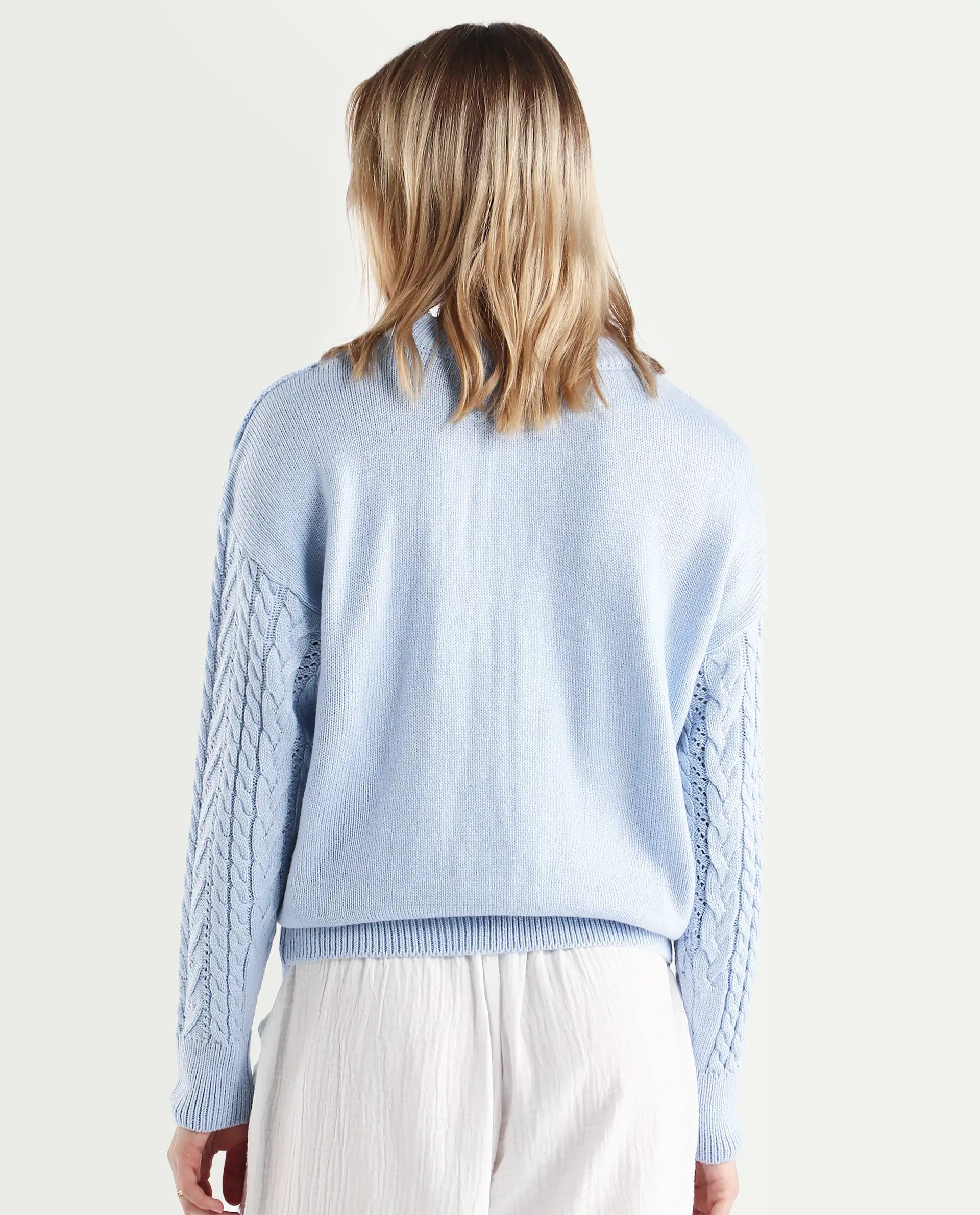 Rareism Women's Kaya Light Blue Acrylic Crew Neck Plain Regular Fit Sweater