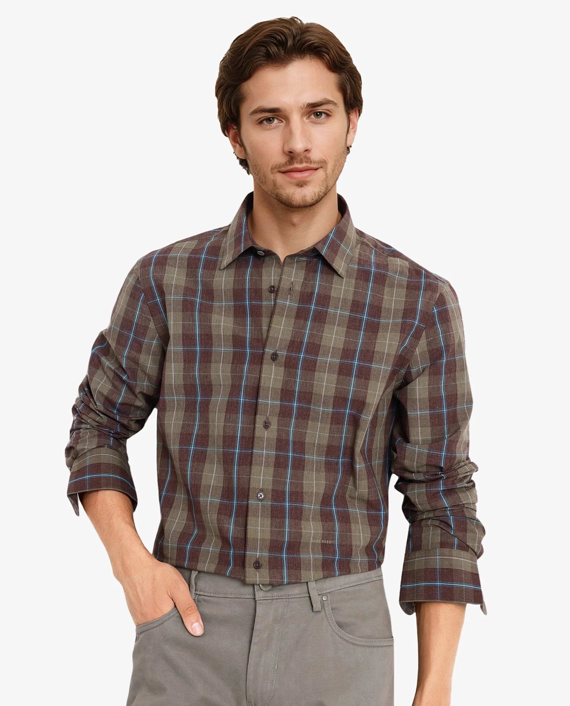 Rare Rabbit Men Keep Dark Brown Full Sleeve Regular Collar Button Closure Regular Fit Checks Shirt