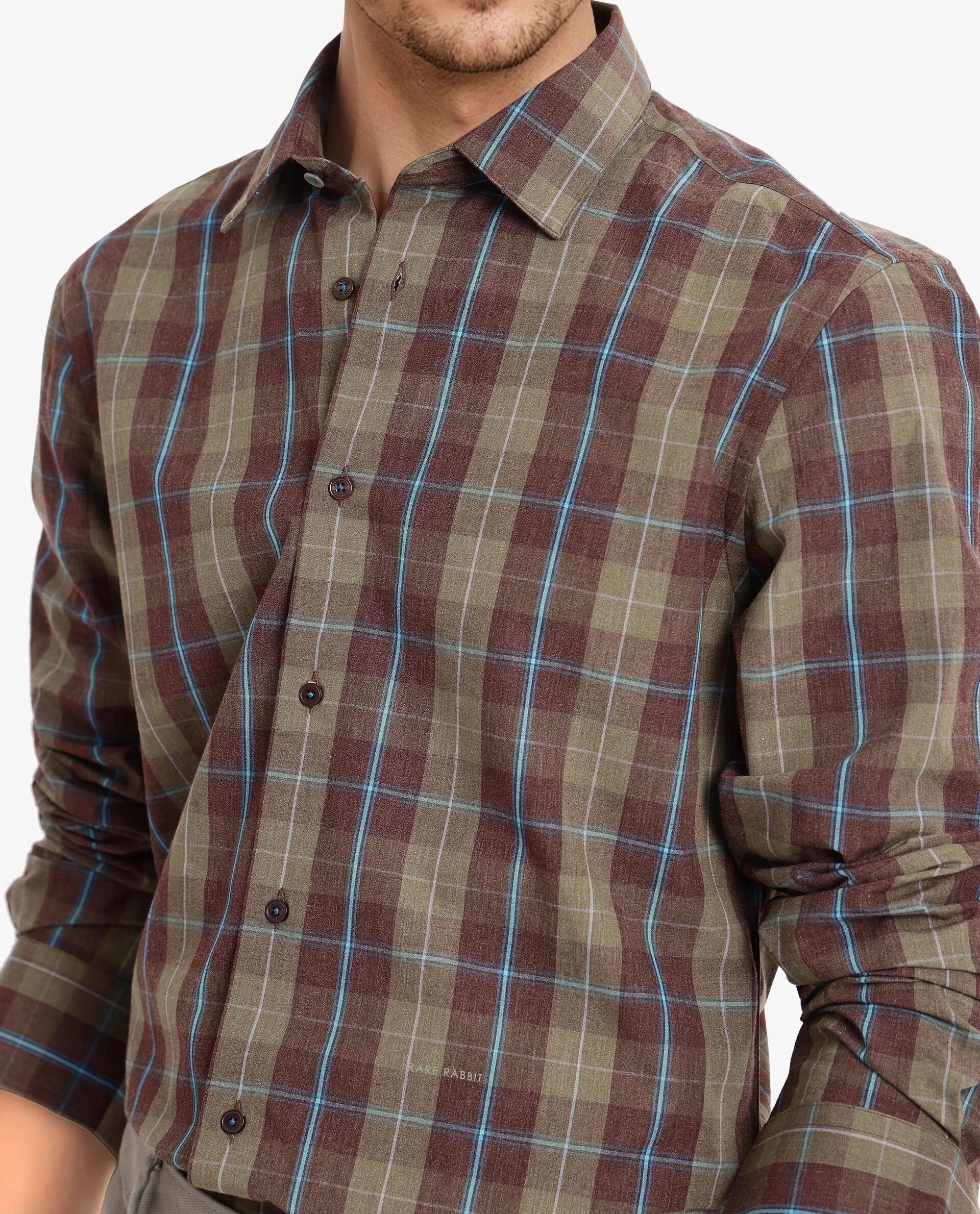 Rare Rabbit Men Keep Dark Brown Full Sleeve Regular Collar Button Closure Regular Fit Checks Shirt