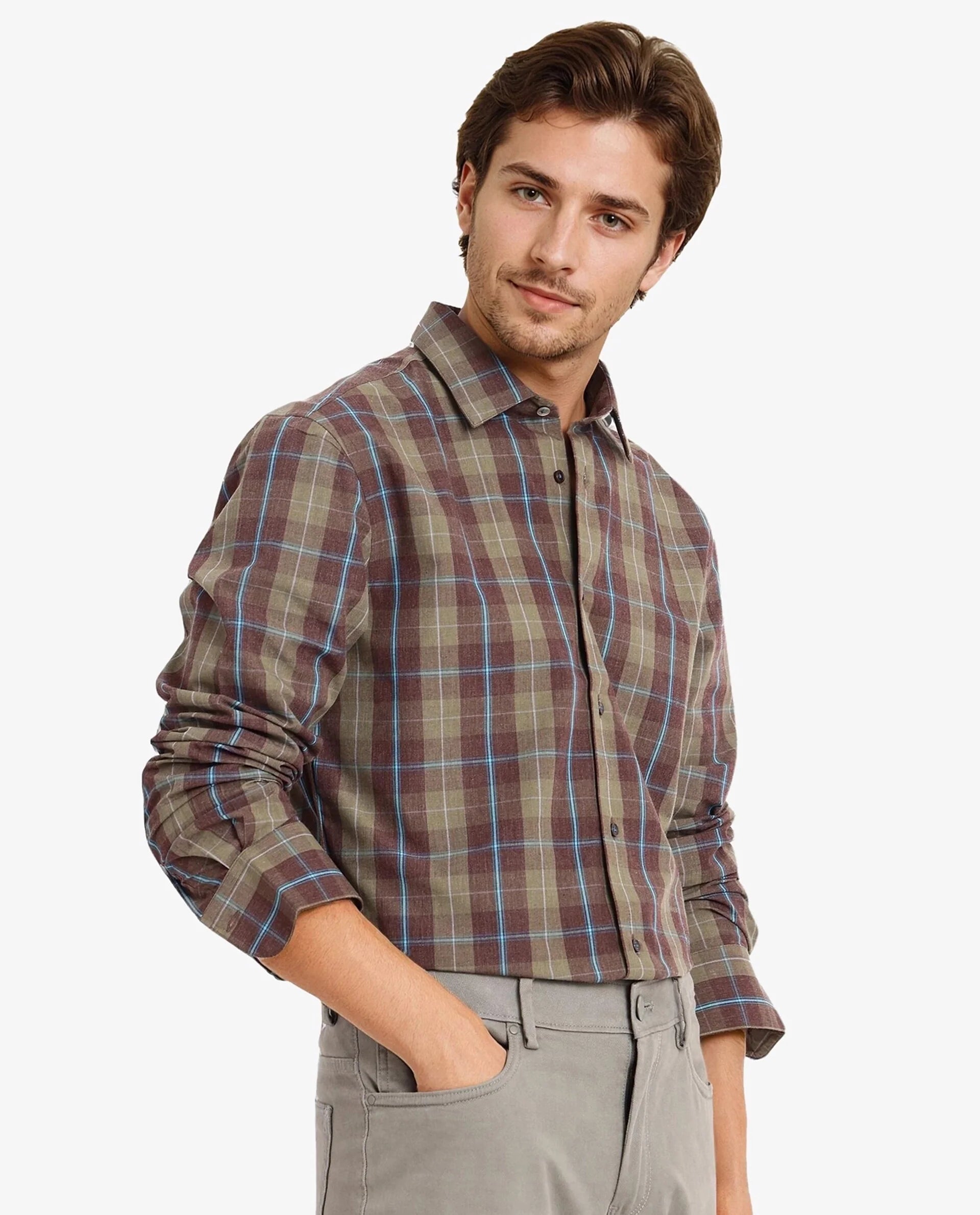 Rare Rabbit Men Keep Dark Brown Full Sleeve Regular Collar Button Closure Regular Fit Checks Shirt