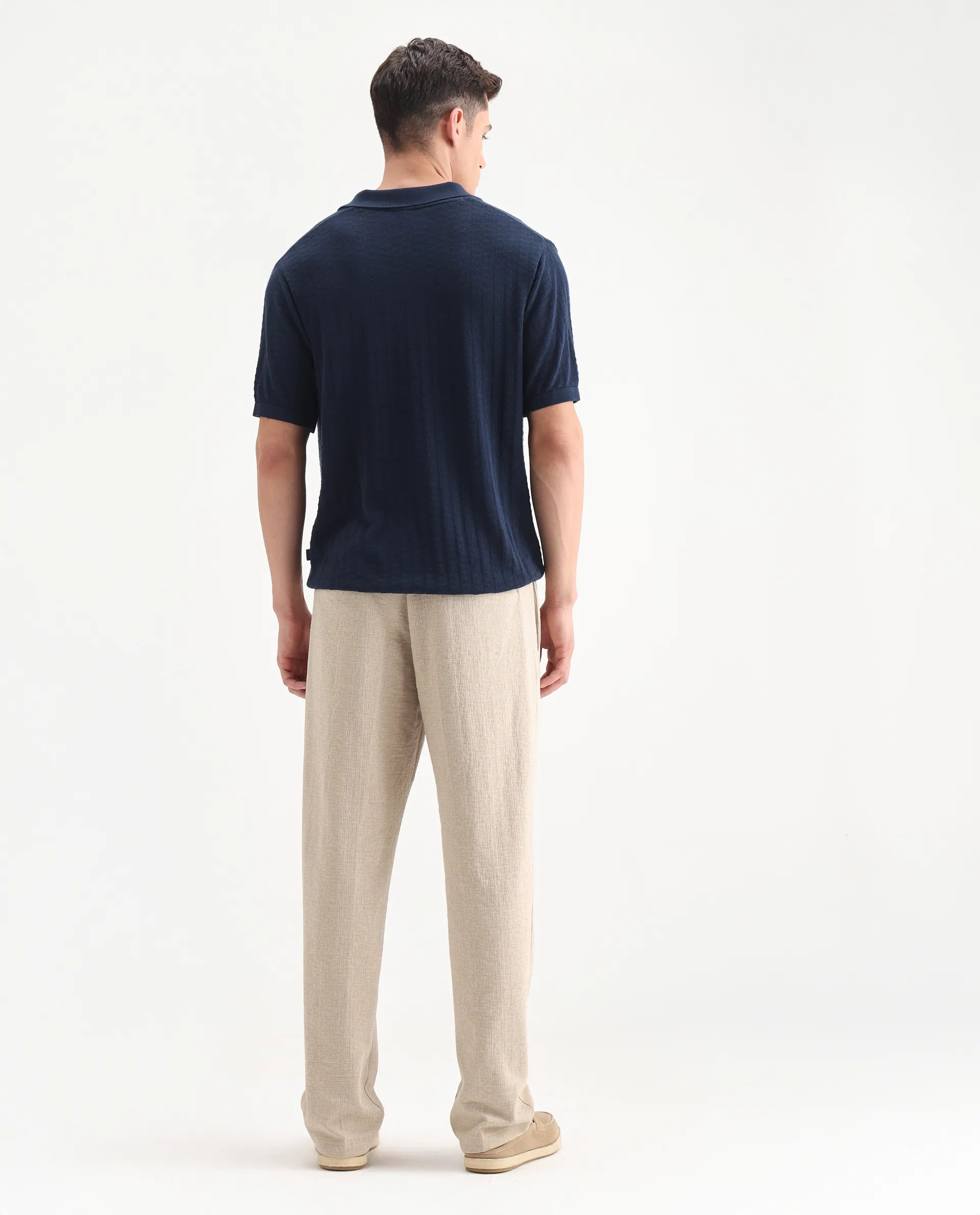 Rare Rabbit Men's Keloe Beige Cotton Blend Plain Relaxed Fit Trouser