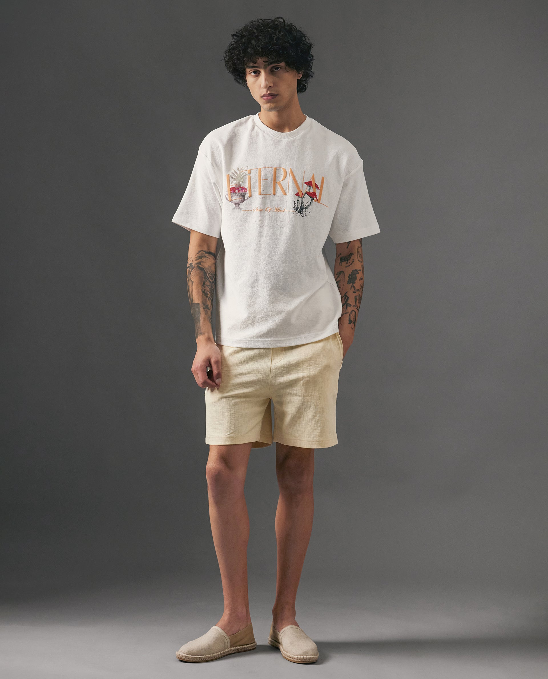 Rare Rabbit Men Kelor Pastel Yellow Cotton Elastane Fabric Drawstring Closure Back Label Plain Shorts