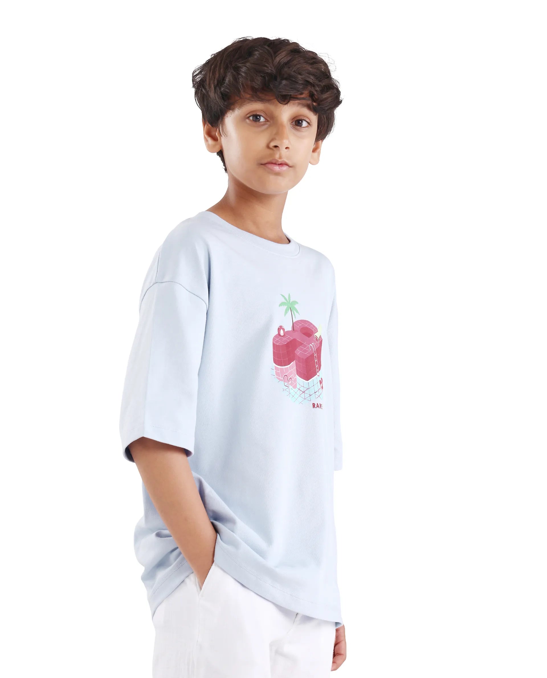 Rare Ones Kids Ken Light Purple Cotton Pull-On Closure Oversized Fit T-Shirt