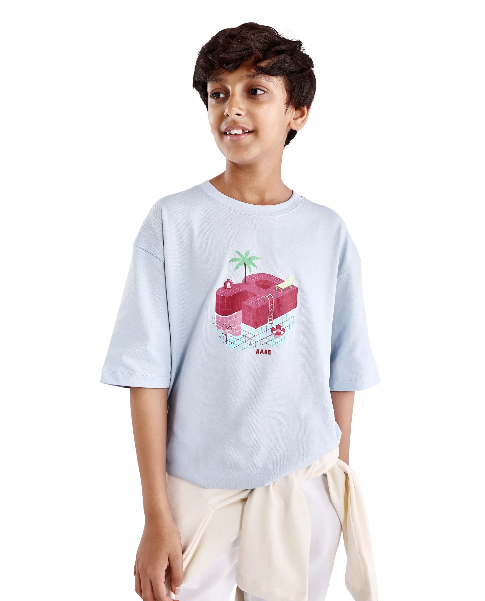 Rare Ones Kids Ken Light Purple Cotton Pull-On Closure Oversized Fit T-Shirt