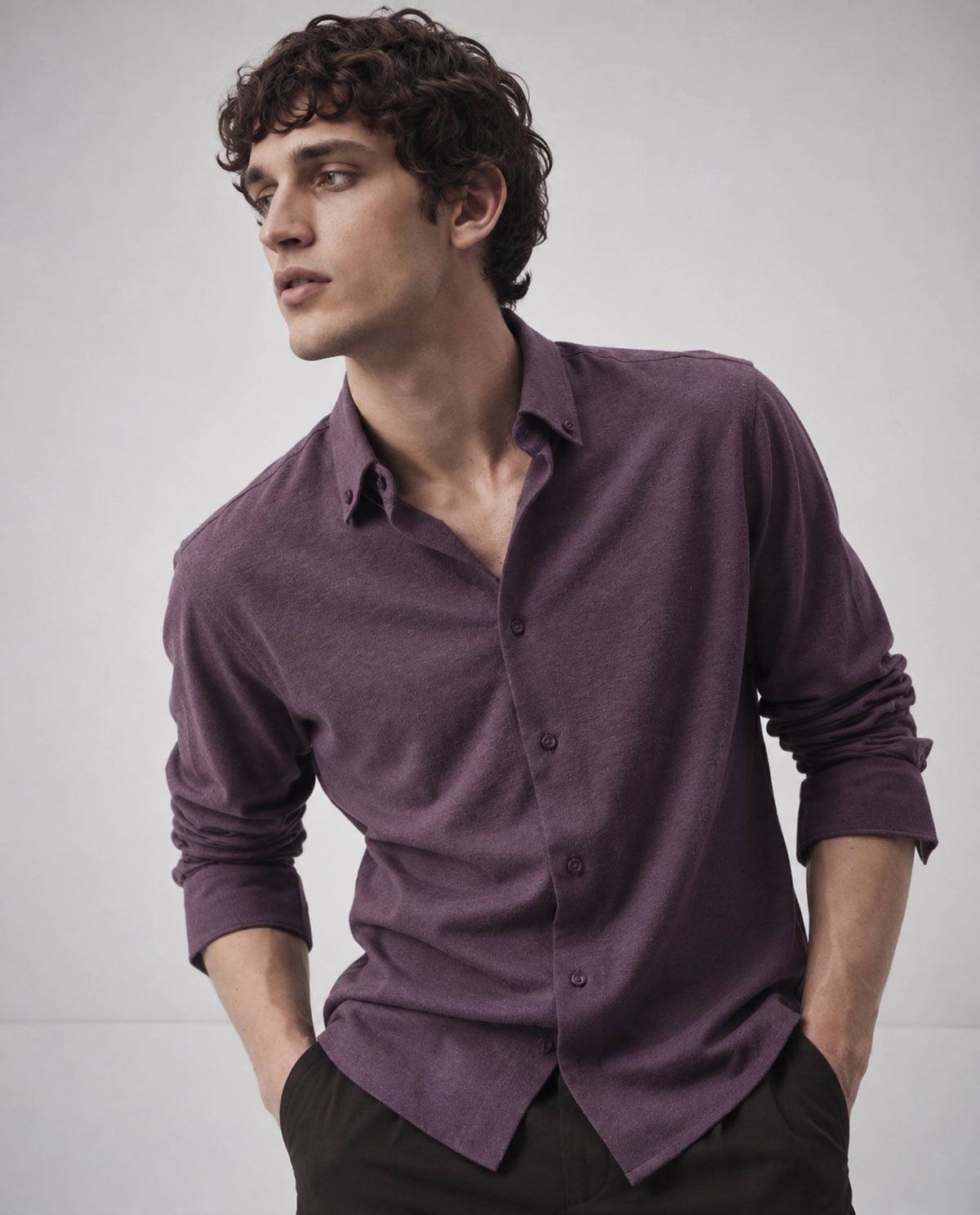 Rare Rabbit Men's Kenway Purple Cotton Blend Button-Down Collar Regular Fit Plain Shirt