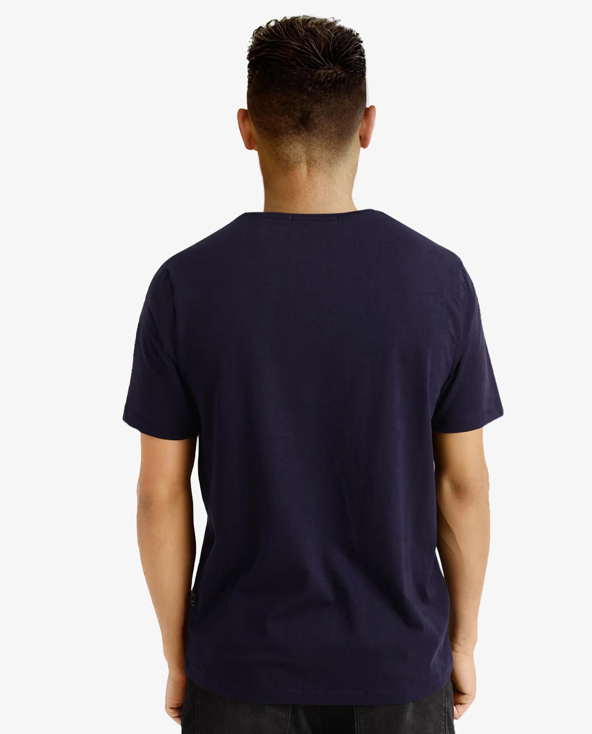 Rare Rabbit Men Ker Navy Cotton Lycra Fabric Short Sleeve Crew Neck Regular Fit Graphic Flock Print T-Shirt