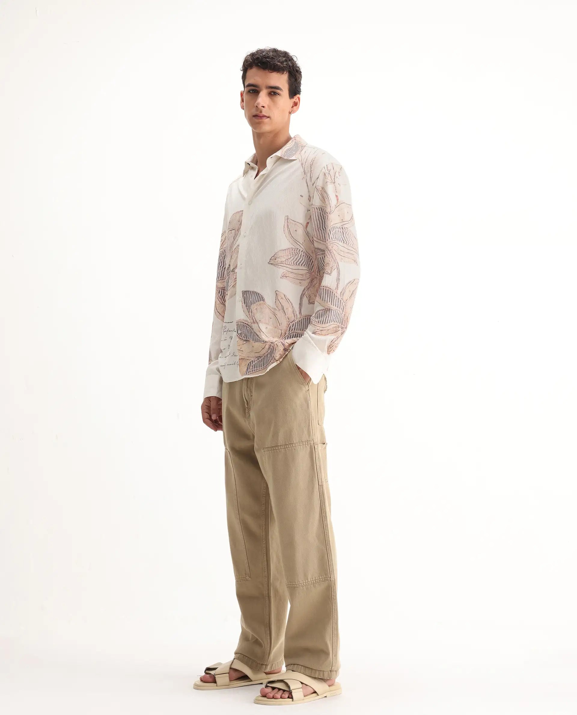 Rare Rabbit Men's Klop Beige Cotton Plain Carpenter Fit Jeans