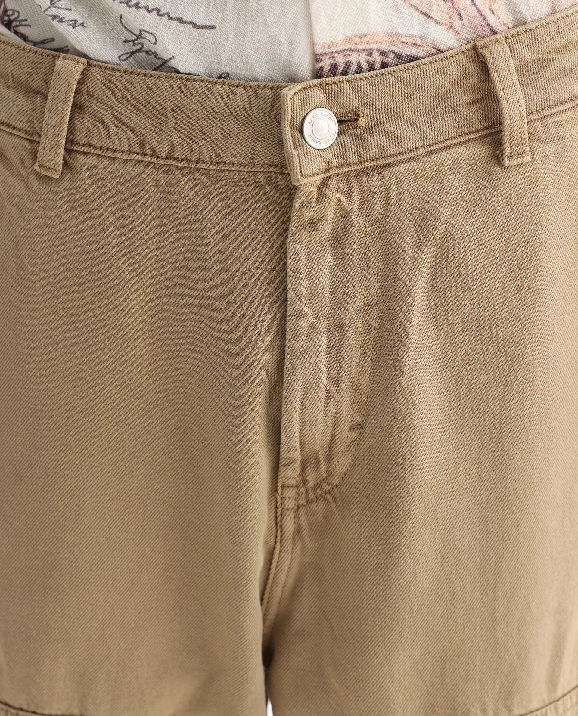 Rare Rabbit Men's Klop Beige Cotton Plain Carpenter Fit Jeans