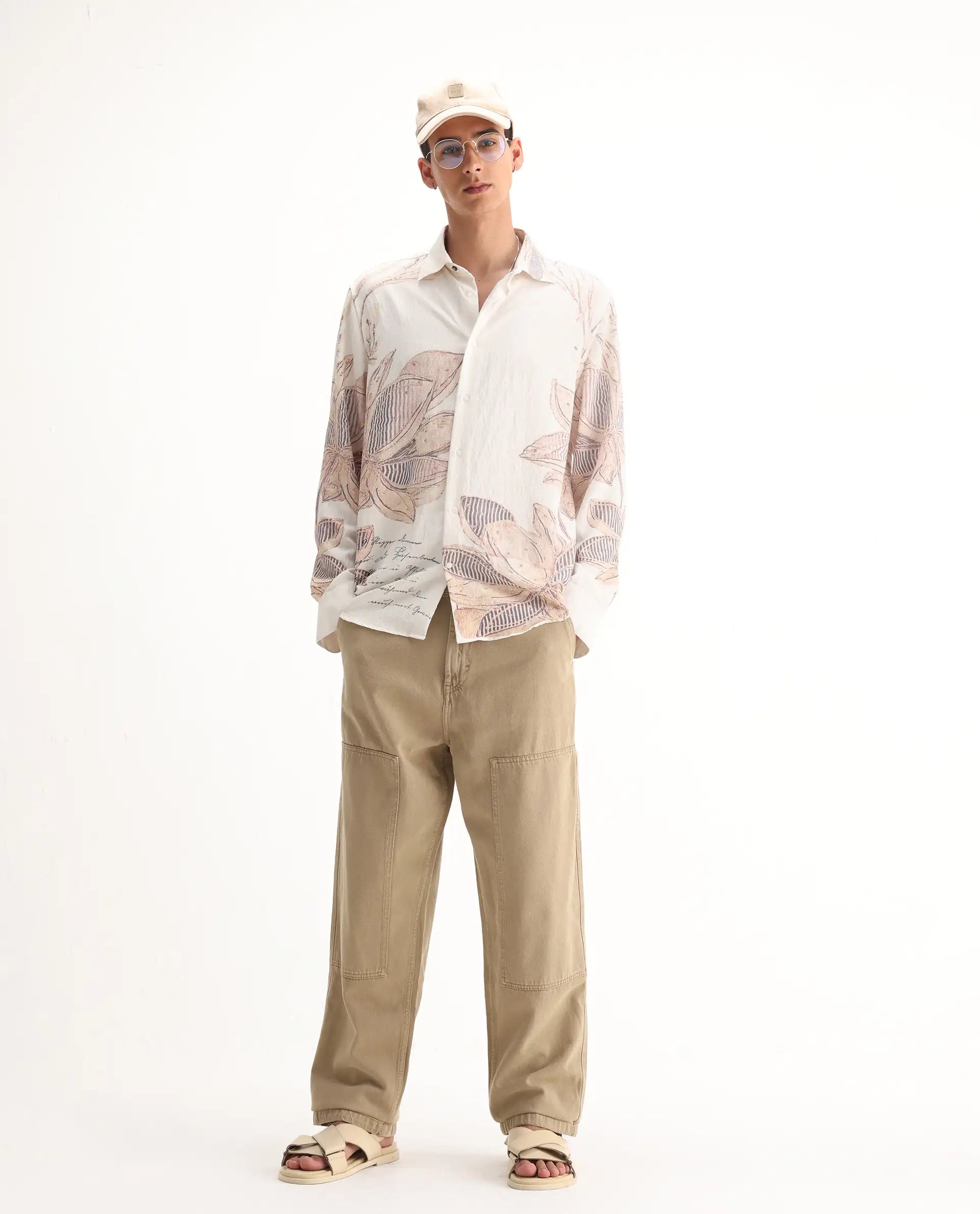 Rare Rabbit Men's Klop Beige Cotton Plain Carpenter Fit Jeans