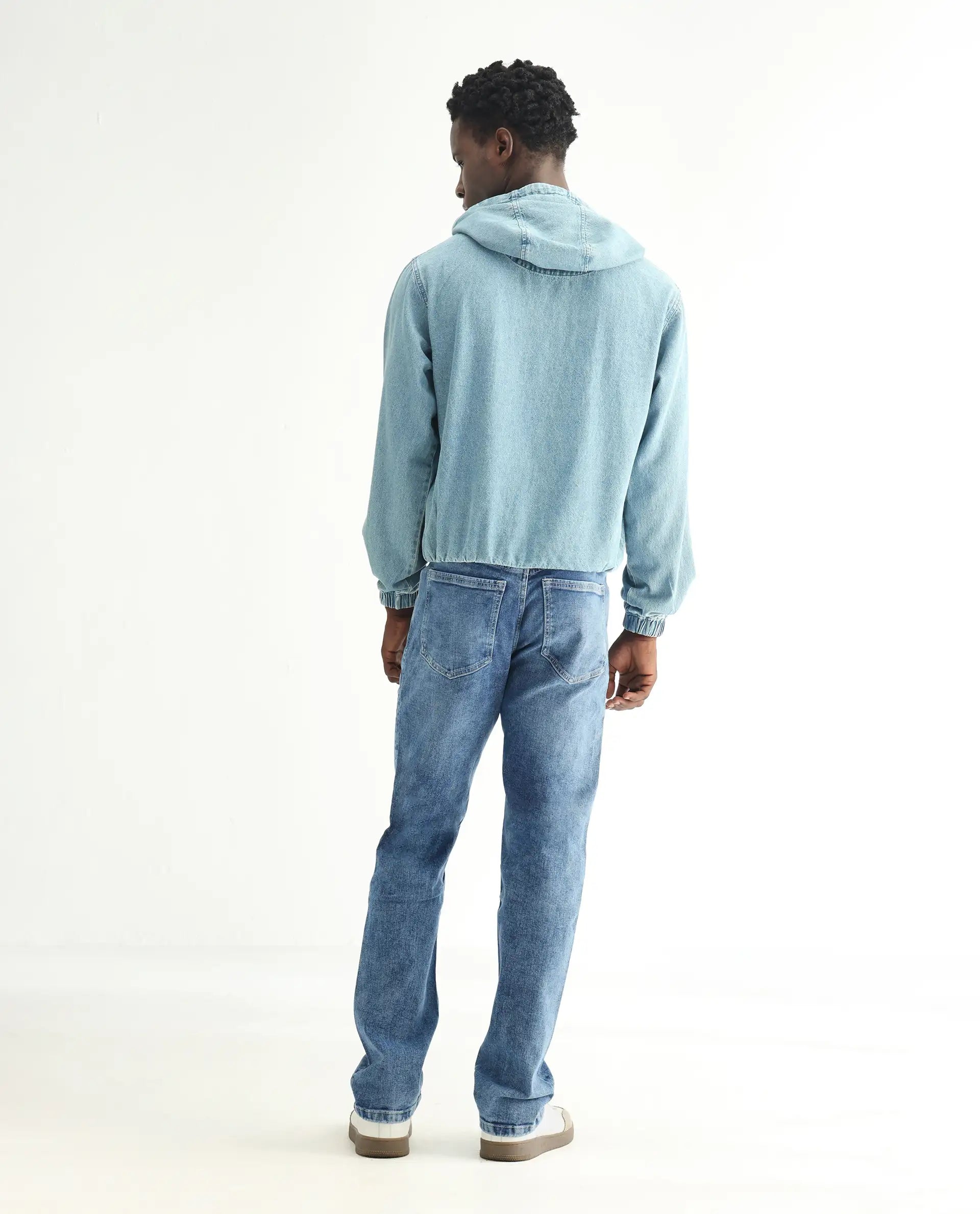 Rare Rabbit Men's Klune-2 Blue Cotton Blend Plain Morris Regular Fit Jeans