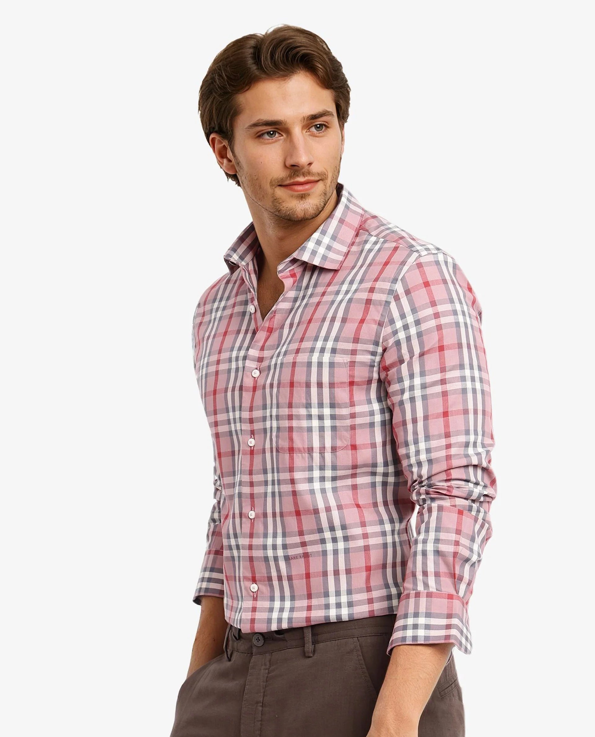 Rare Rabbit Men Kolt Red Cotton Fabric Full Sleeve Regular Fit Twill Check Shirt