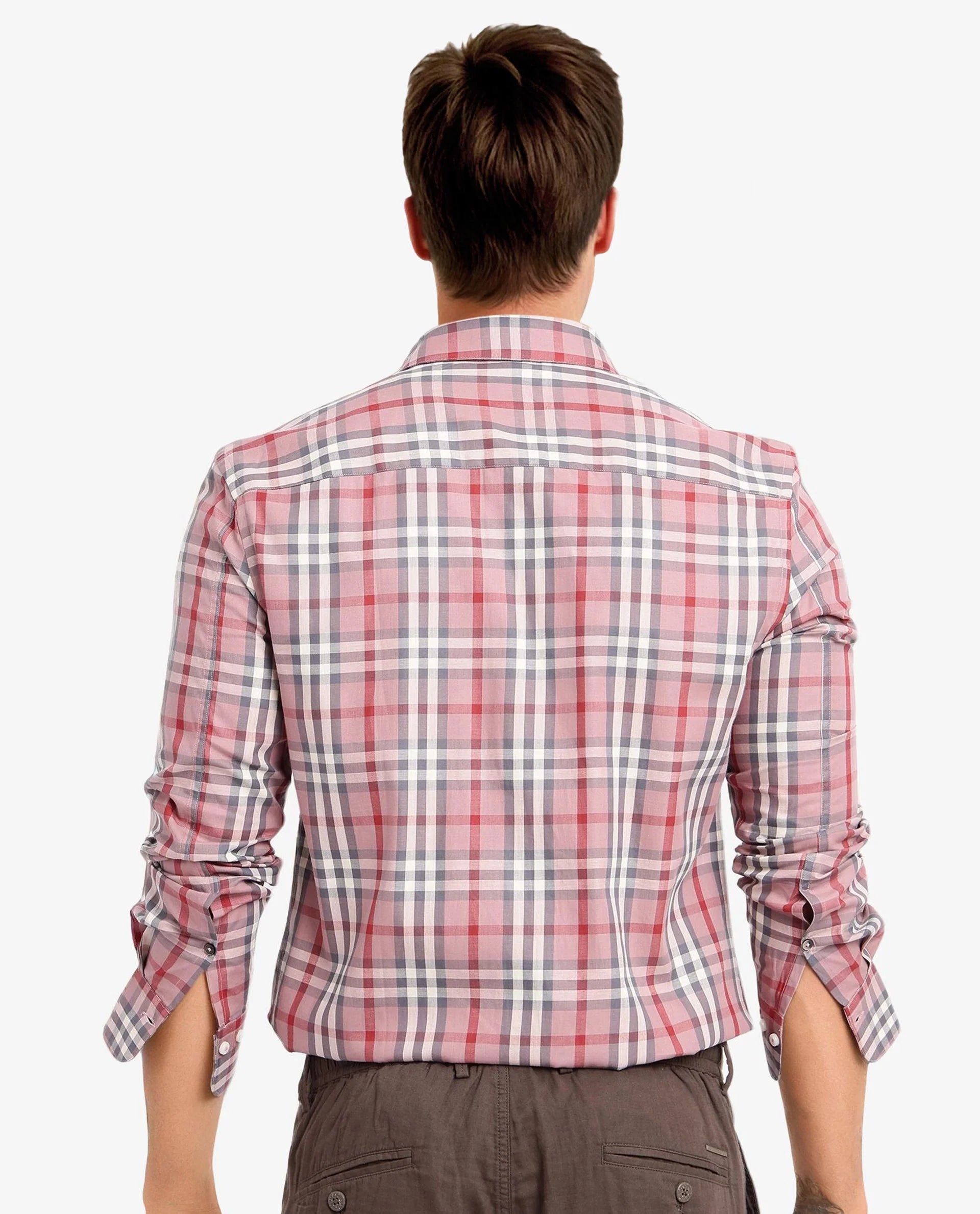 Rare Rabbit Men Kolt Red Cotton Fabric Full Sleeve Regular Fit Twill Check Shirt