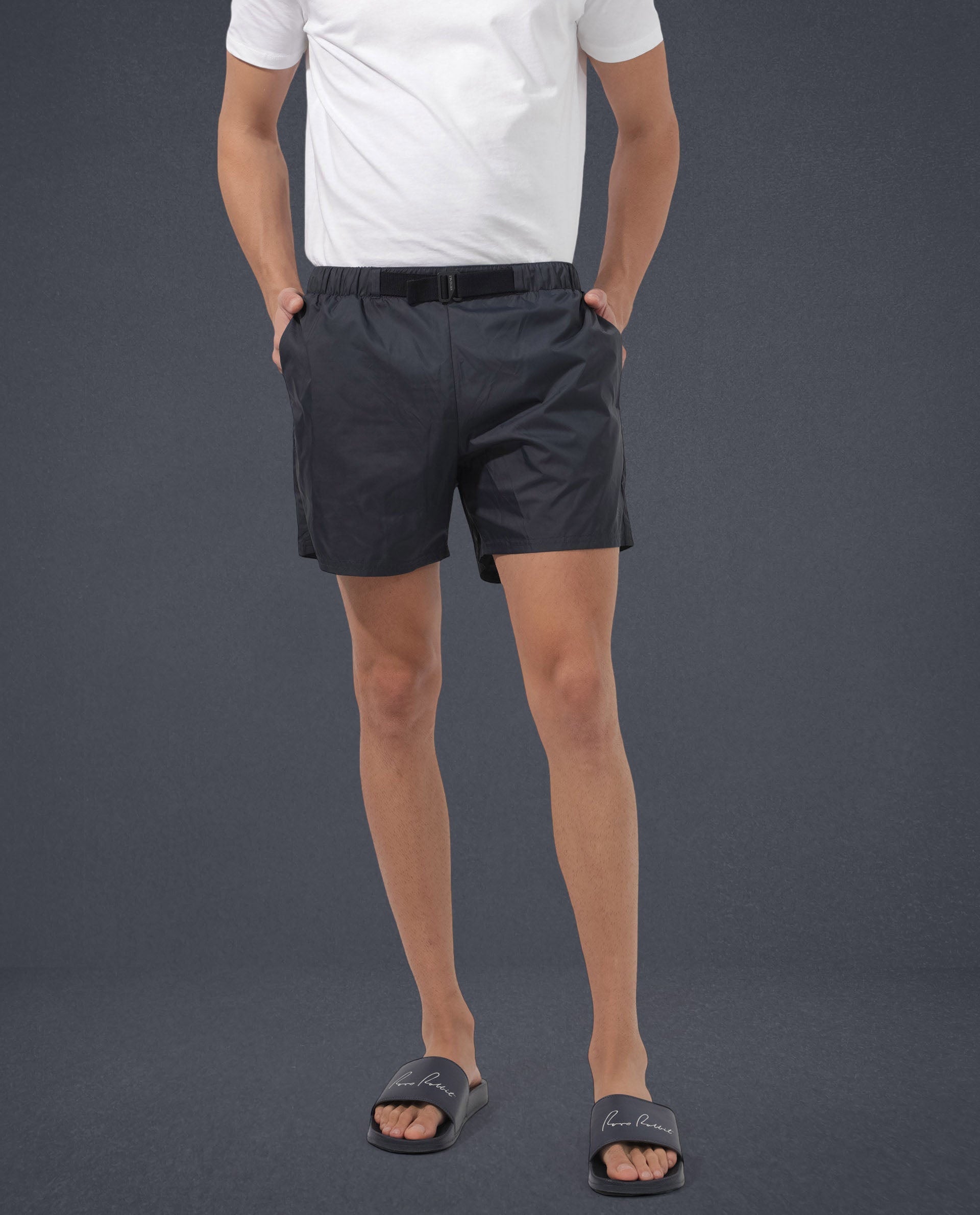 Rare Rabbit Men's Kort Navy Polyester Fabric Buckle Fastening Regular Fit Solid Shorts