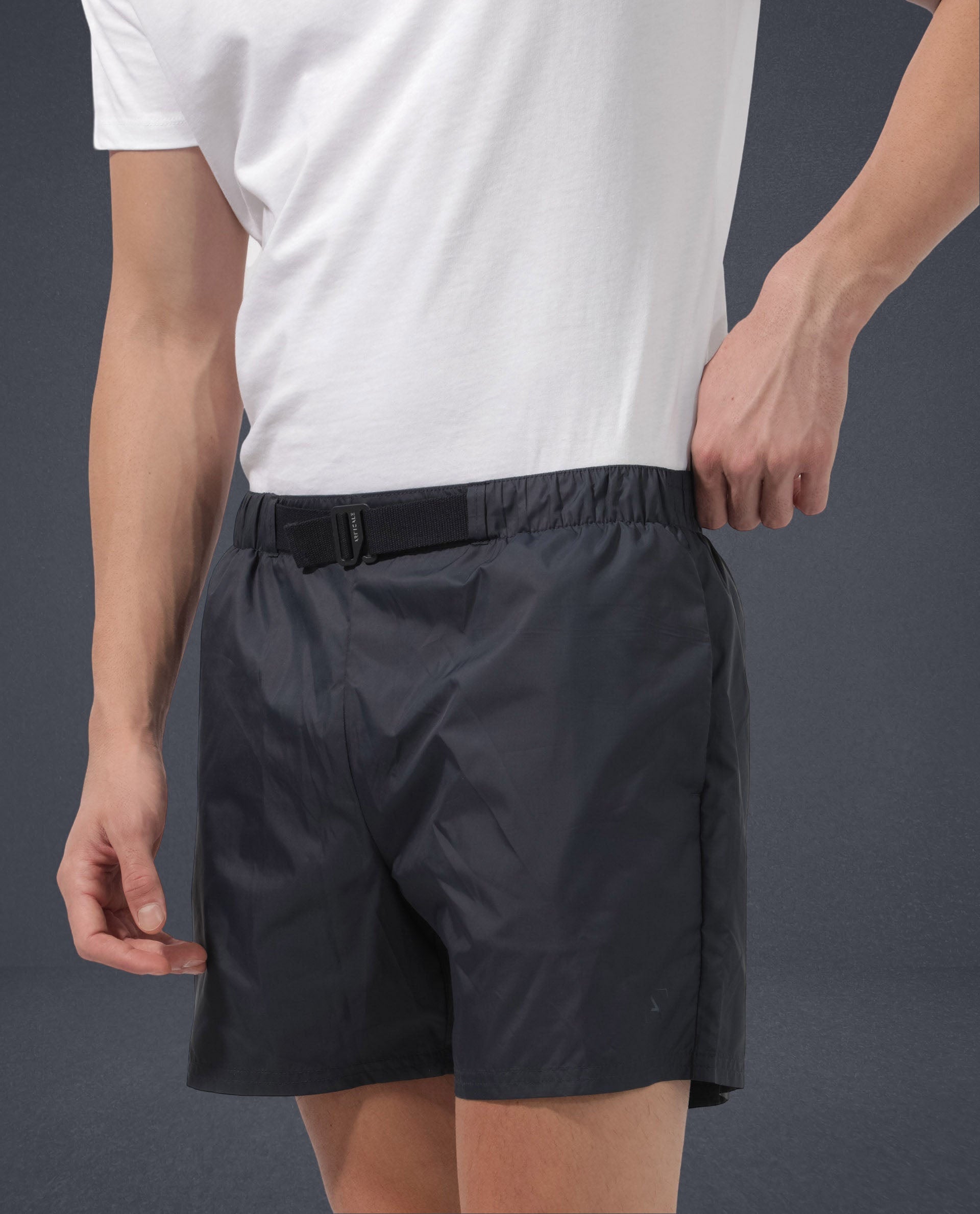 Rare Rabbit Men's Kort Navy Polyester Fabric Buckle Fastening Regular Fit Solid Shorts