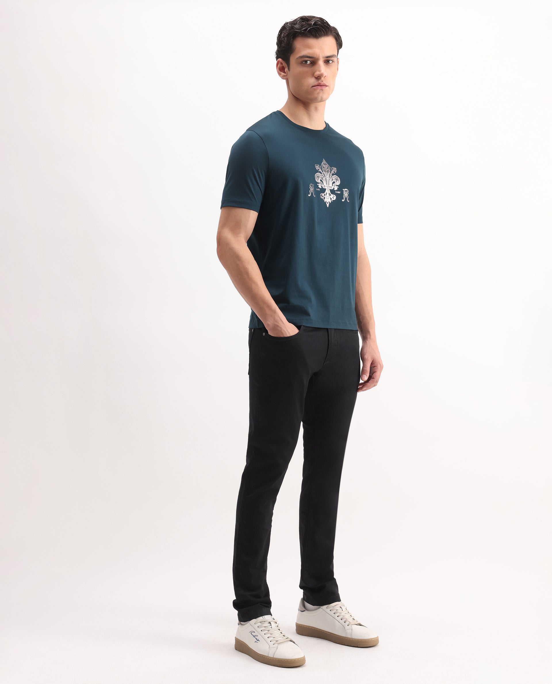 Rare Rabbit Men's Korv-25 Black Cotton Blend Plain Hawk Slim Fit Jeans