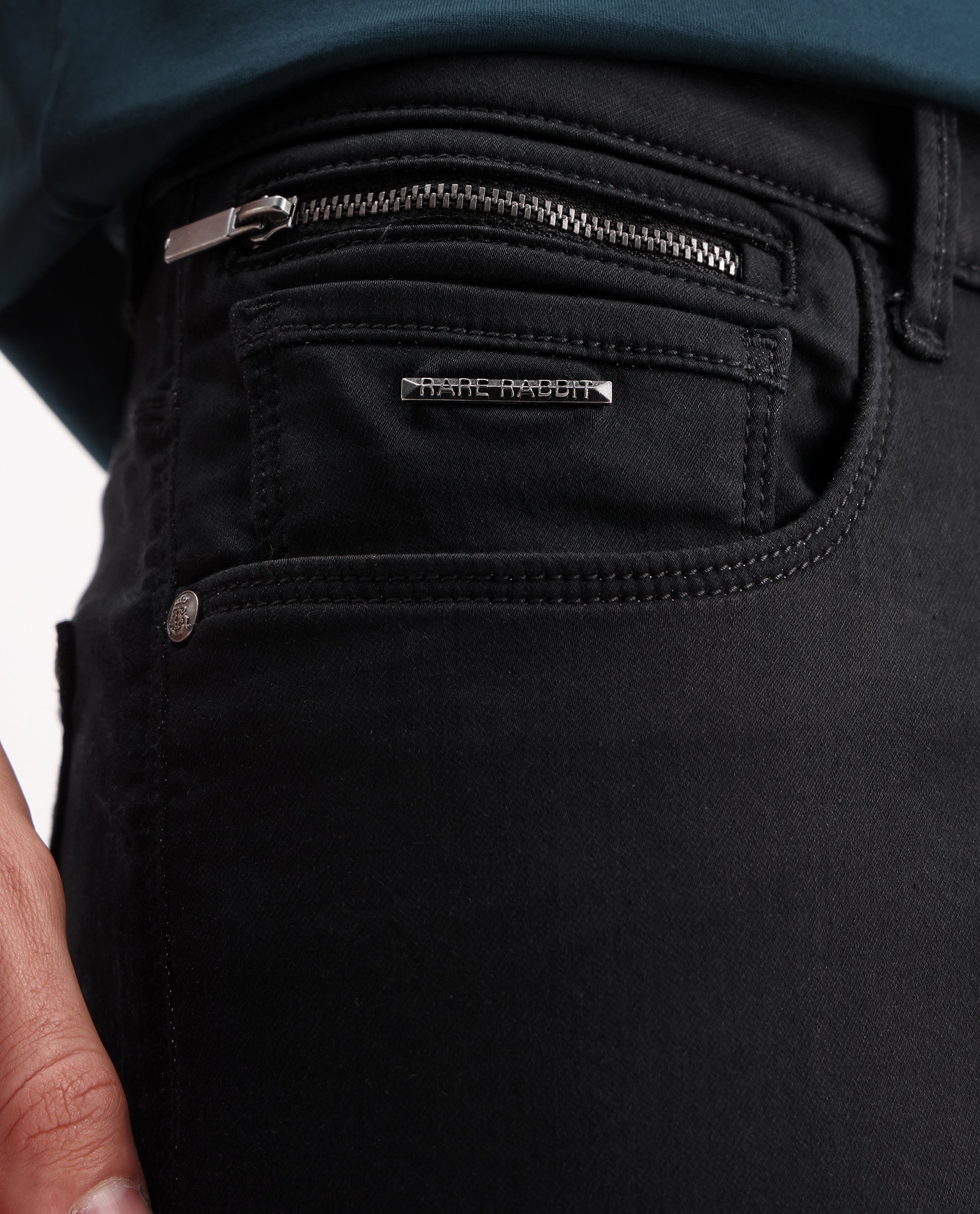 Rare Rabbit Men's Korv-25 Black Cotton Blend Plain Hawk Slim Fit Jeans