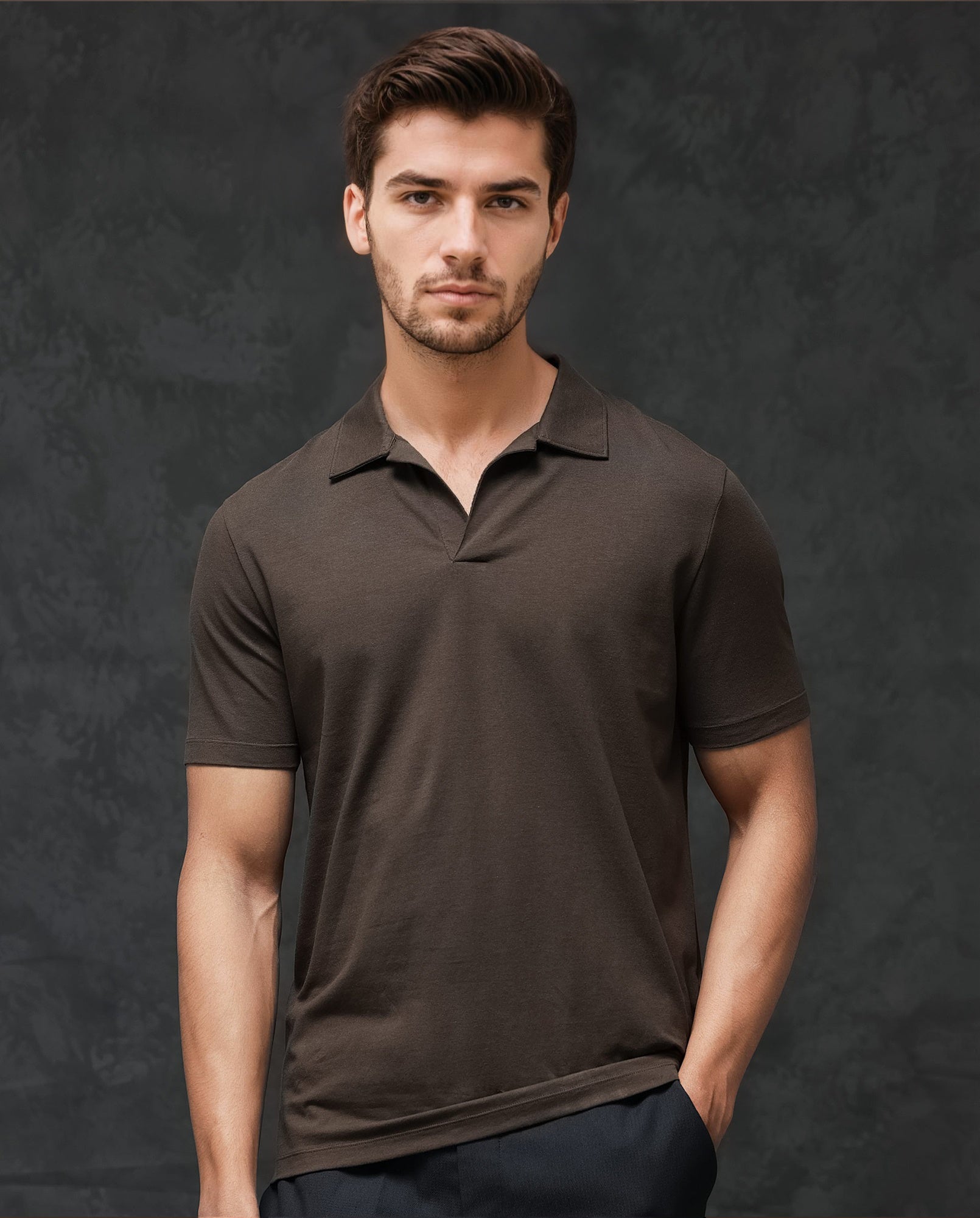 Rare Rabbit Mens Krib-2 Dark Olive Cotton Lycra Fabric Johnny Collar Half Sleeves Polo T-Shirt